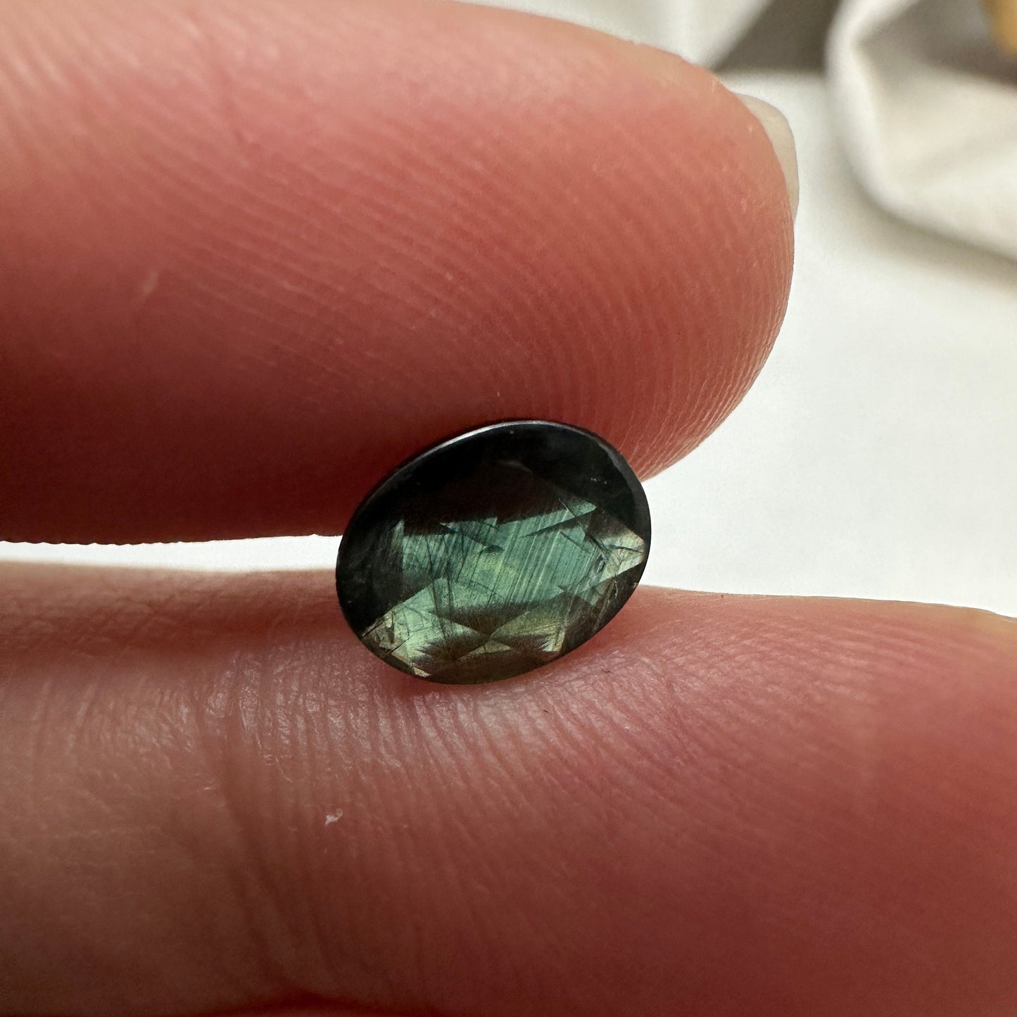 1.12 Ct Natural Blue Green Sapphire Rose cut, 8x6.6mm Oval, Green Blue Sapphire, Faceted Loose Gemstone Unmounted Gem