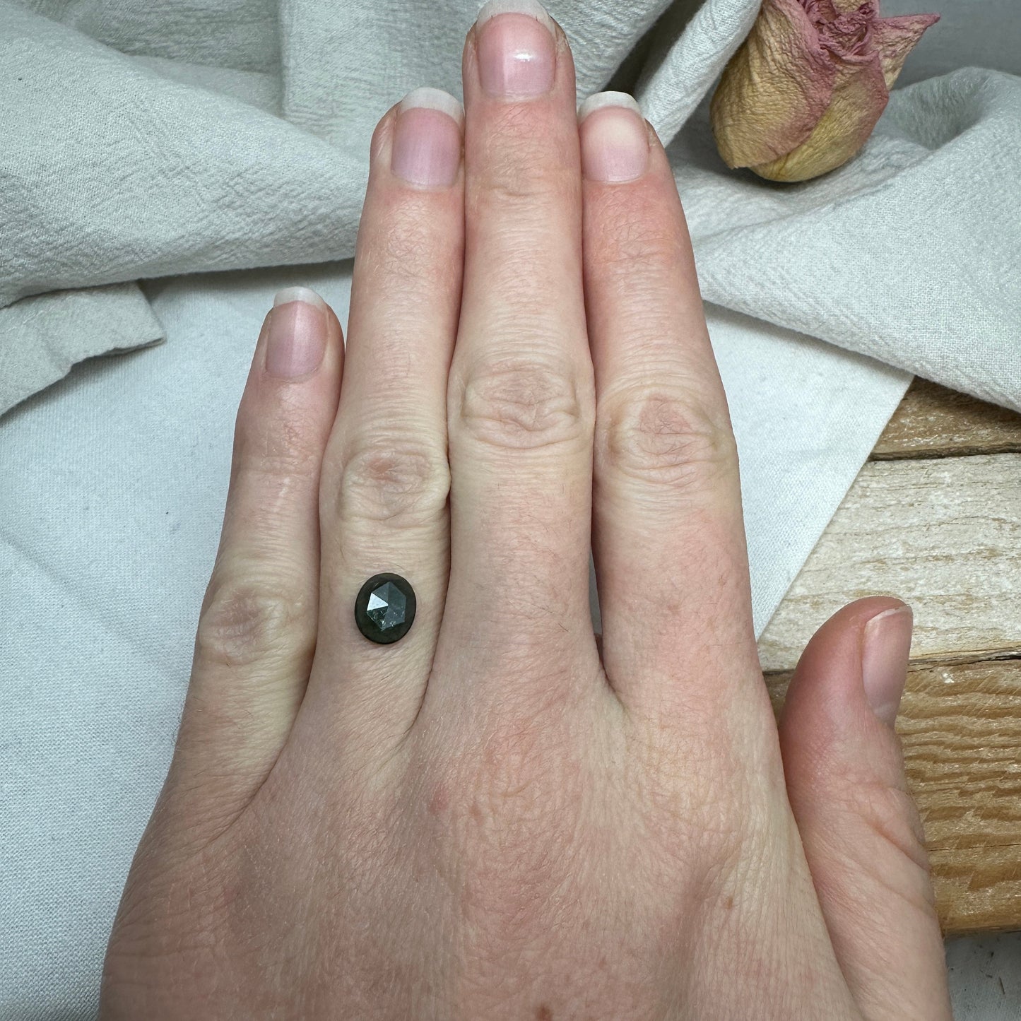 1.12 Ct Natural Blue Green Sapphire Rose cut, 8x6.6mm Oval, Green Blue Sapphire, Faceted Loose Gemstone Unmounted Gem