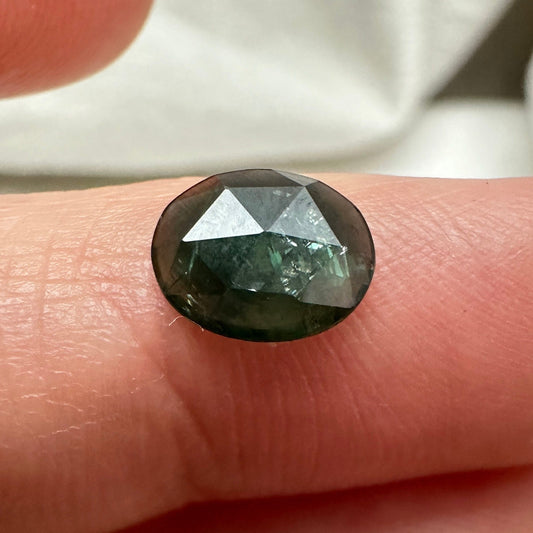 1.12 Ct Natural Blue Green Sapphire Rose cut, 8x6.6mm Oval, Green Blue Sapphire, Faceted Loose Gemstone Unmounted Gem