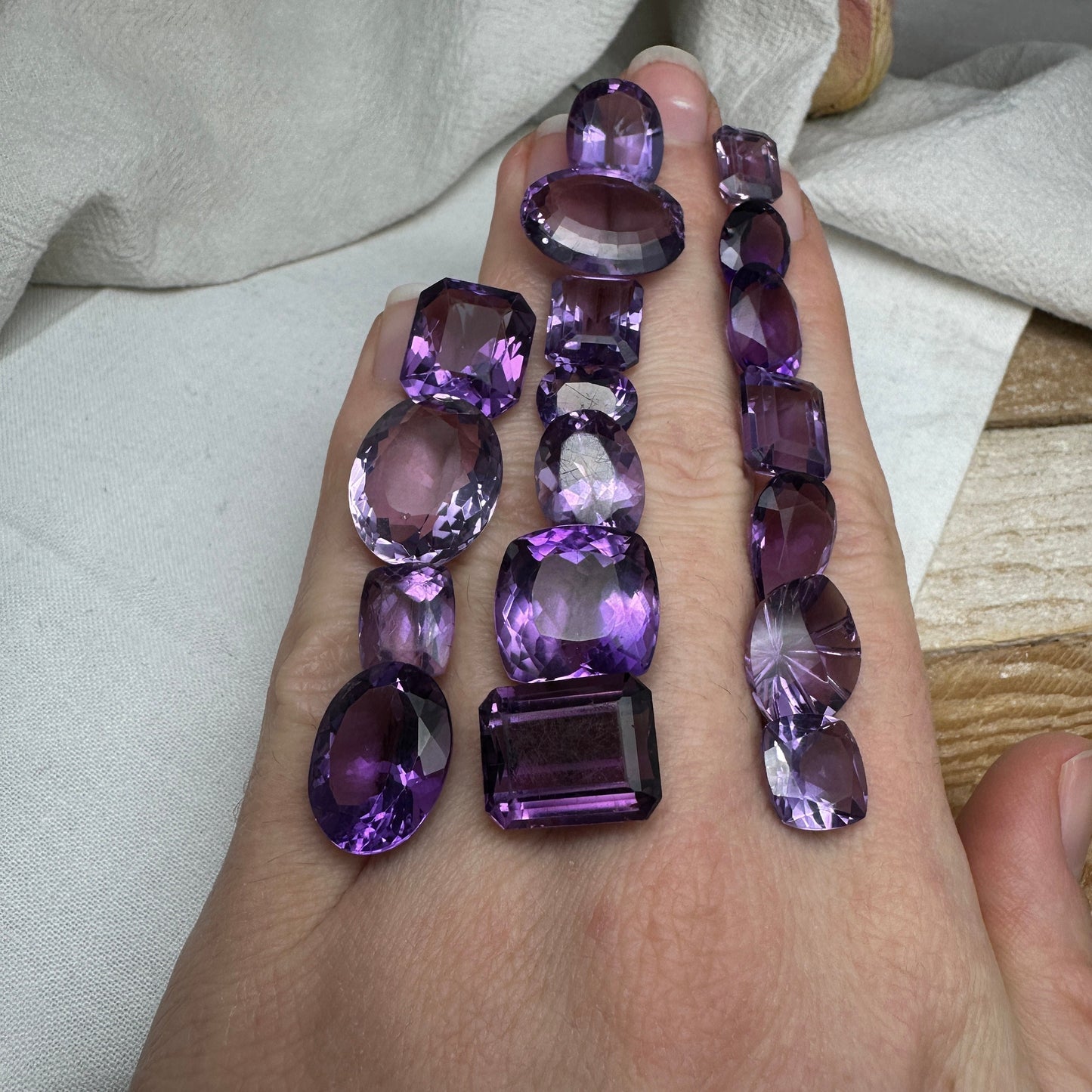 121 carat Lot of Amethyst, Discount Worn Amethyst, 18 pieces, Faceted, Recycled, Chipped, Preformed Facet Rough