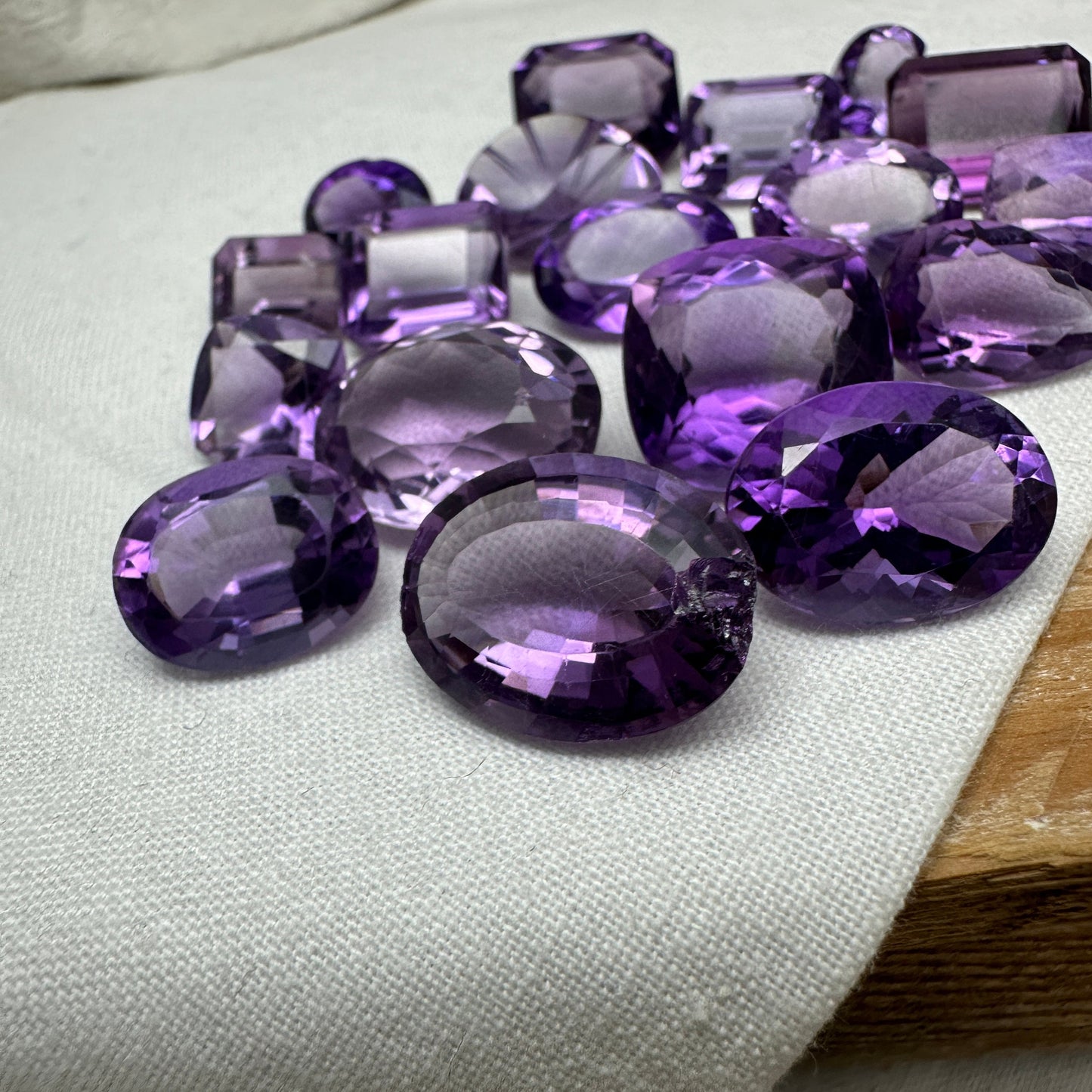 121 carat Lot of Amethyst, Discount Worn Amethyst, 18 pieces, Faceted, Recycled, Chipped, Preformed Facet Rough
