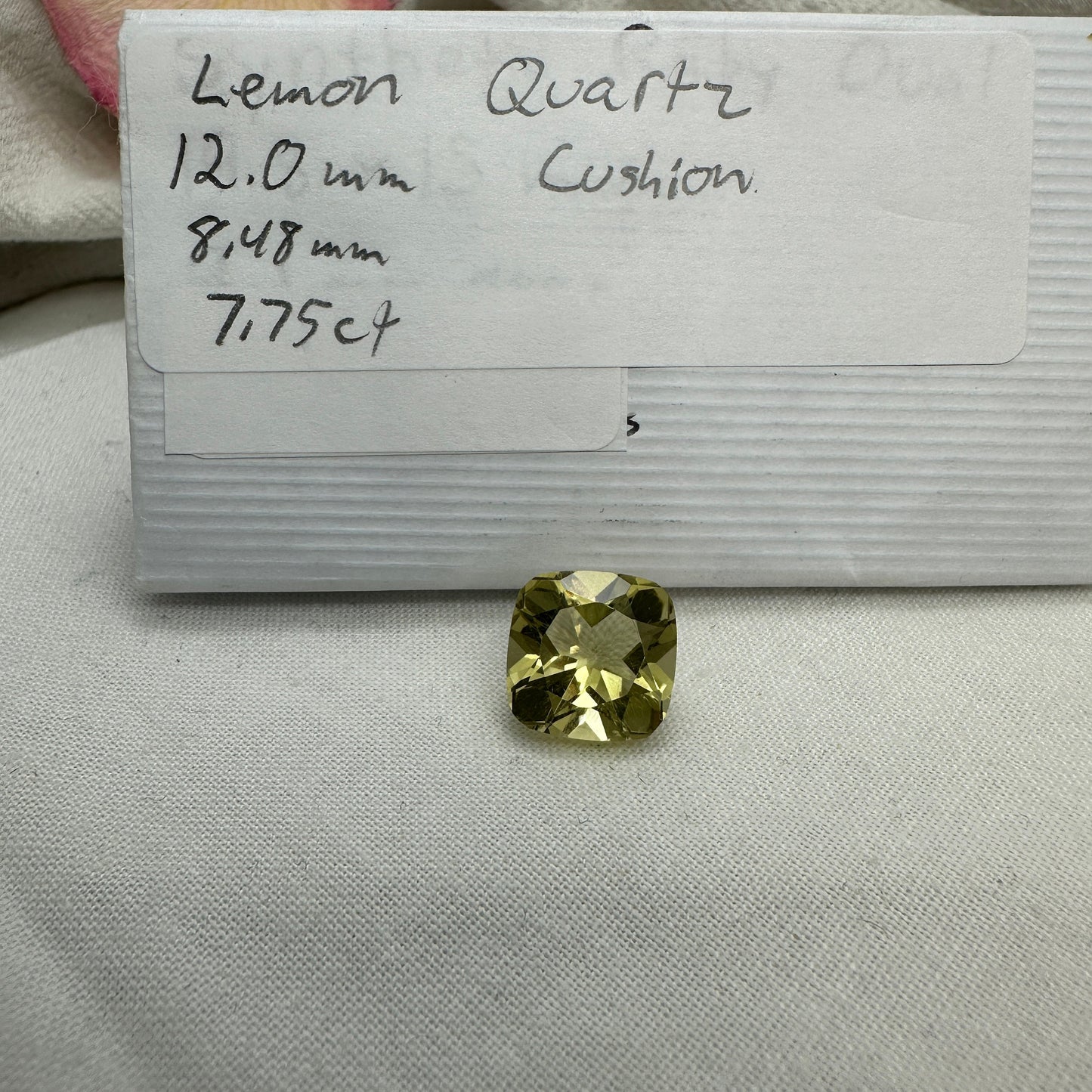 12mm Yellow Citrine Cushion Cut, 7.75 Ct Faceted Loose Lemon Quartz