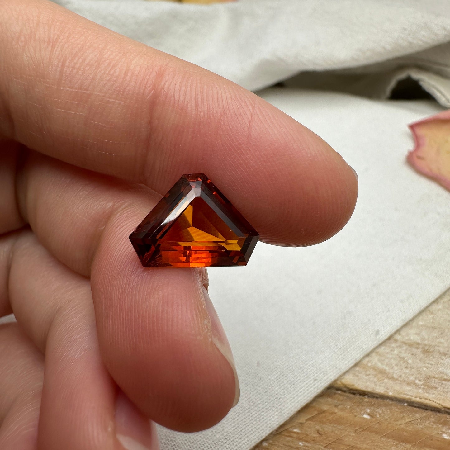 Red Orange Citrine 13.7x9.8mm 4 Carats, Fat Triangle