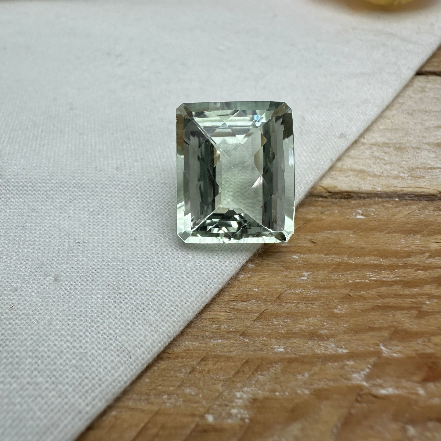 16 carat Prasiolite (Light Green Quarts) 16.4x13.5mm Rectangle Octagon, Imperfect- Chip