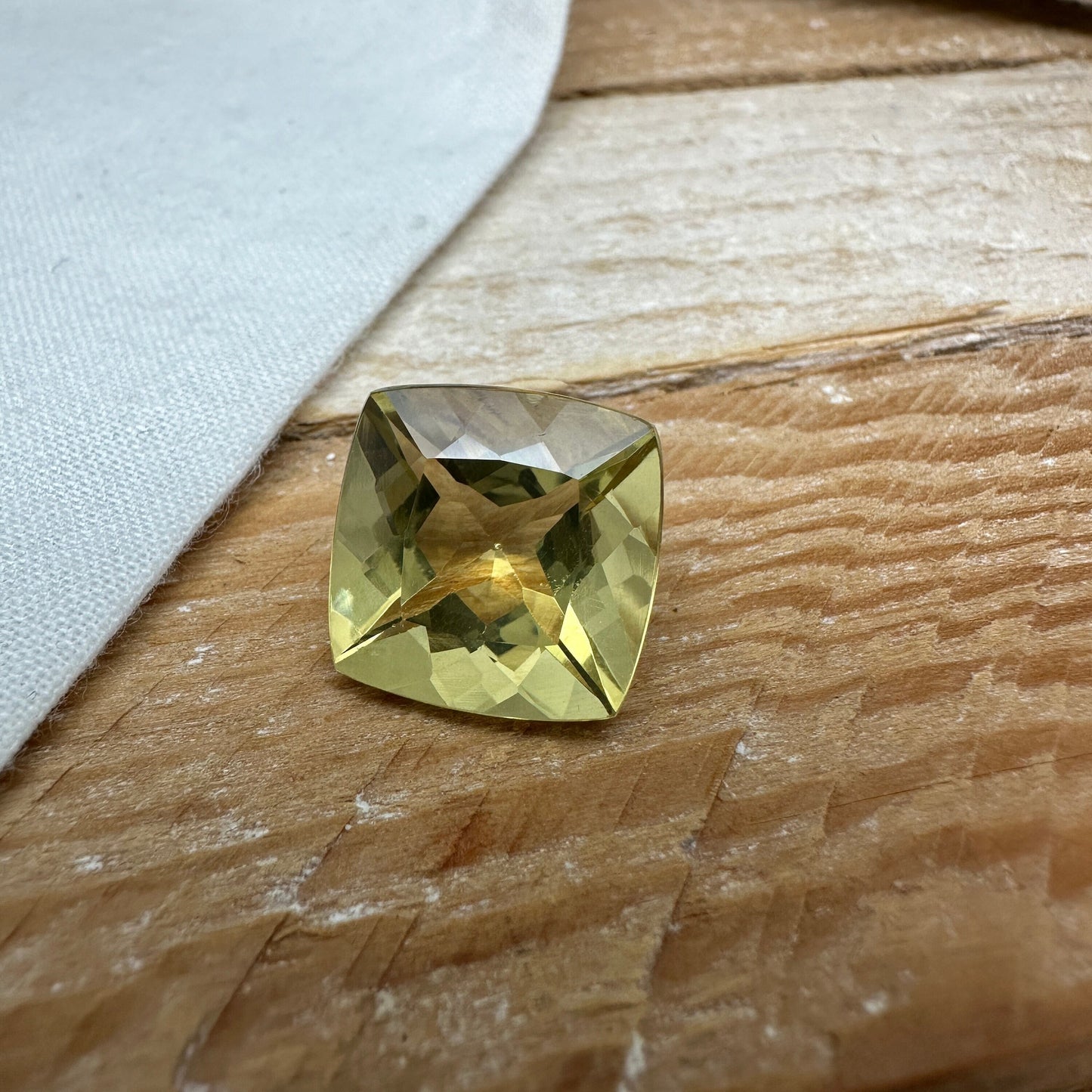 14mm Yellow Citrine Cushion Cut, 10.39 Ct Faceted Loose Yellow Quartz