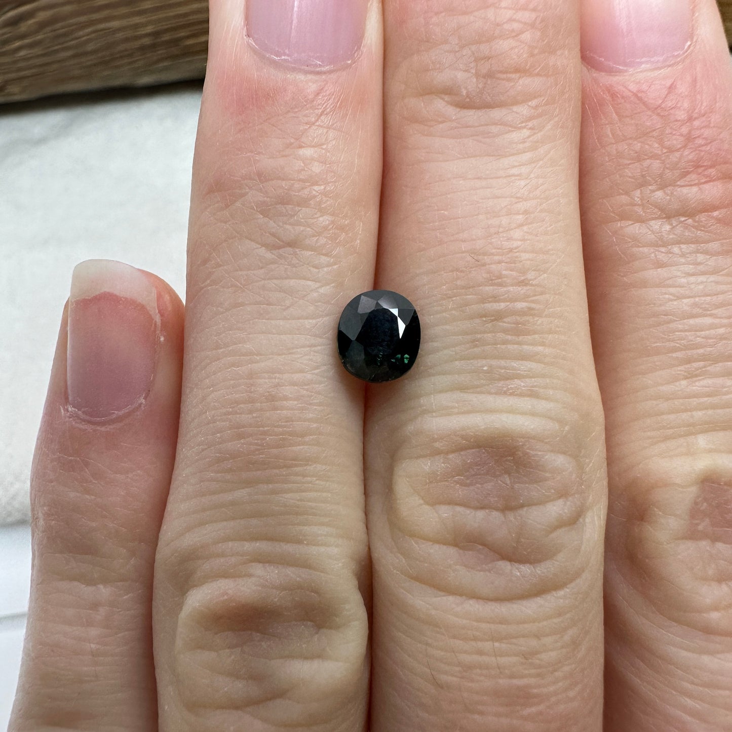 1.26 Carat Natural Blue Green  Sapphire 6.5x5.7mm Oval Cut, Dark Bluish Green Faceted Loose Heated Corundum