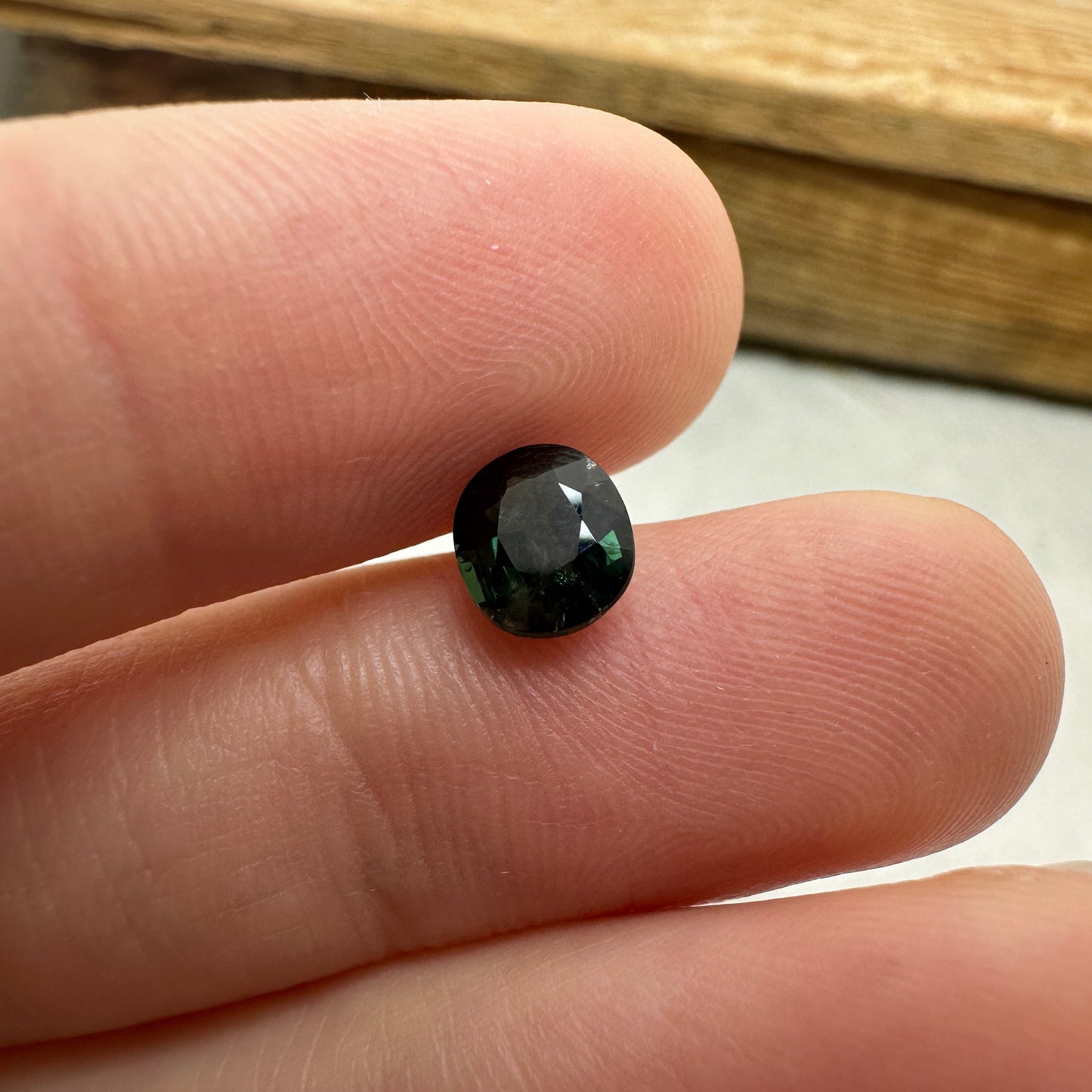 1.26 Carat Natural Blue Green  Sapphire 6.5x5.7mm Oval Cut, Dark Bluish Green Faceted Loose Heated Corundum