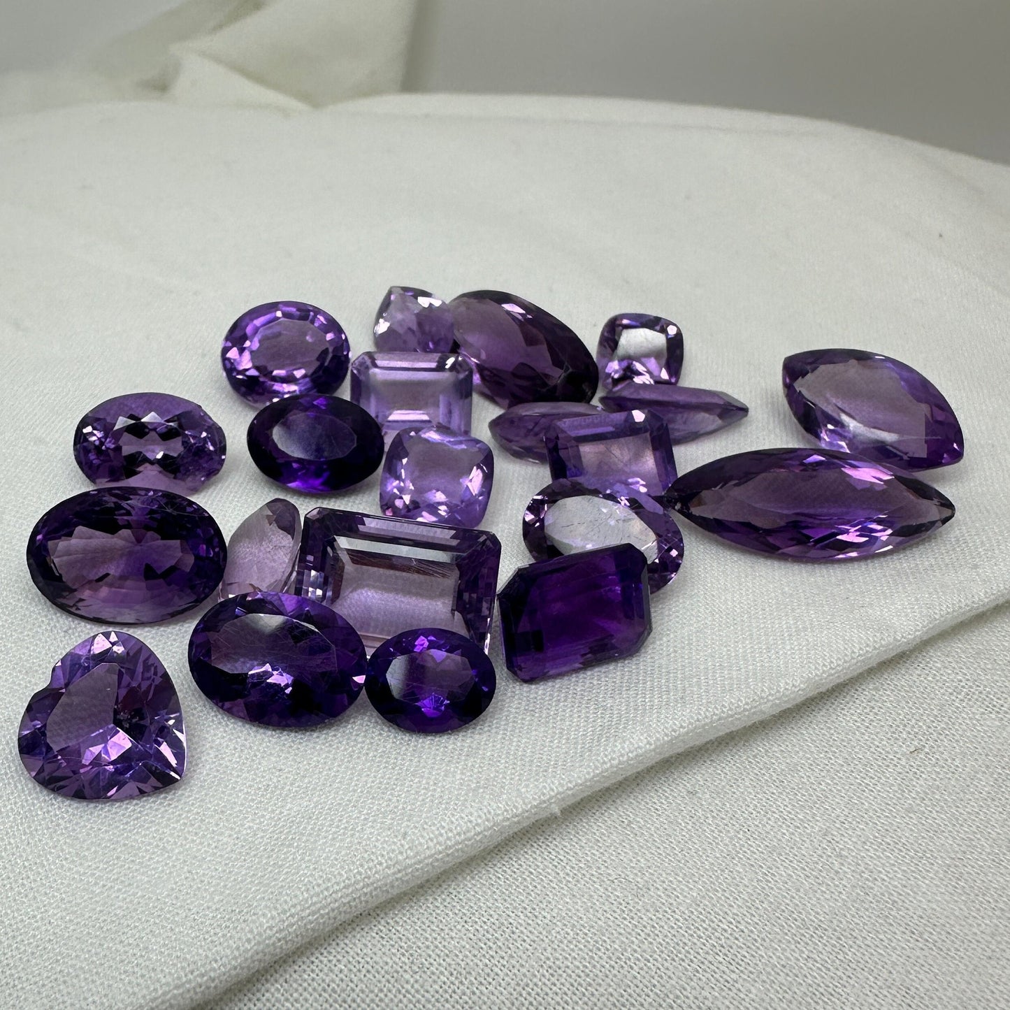 133 carat Lot of Amethyst, Discount Worn Amethyst, 21 pieces, Faceted, Recycled, Chipped, Preformed Facet Rough