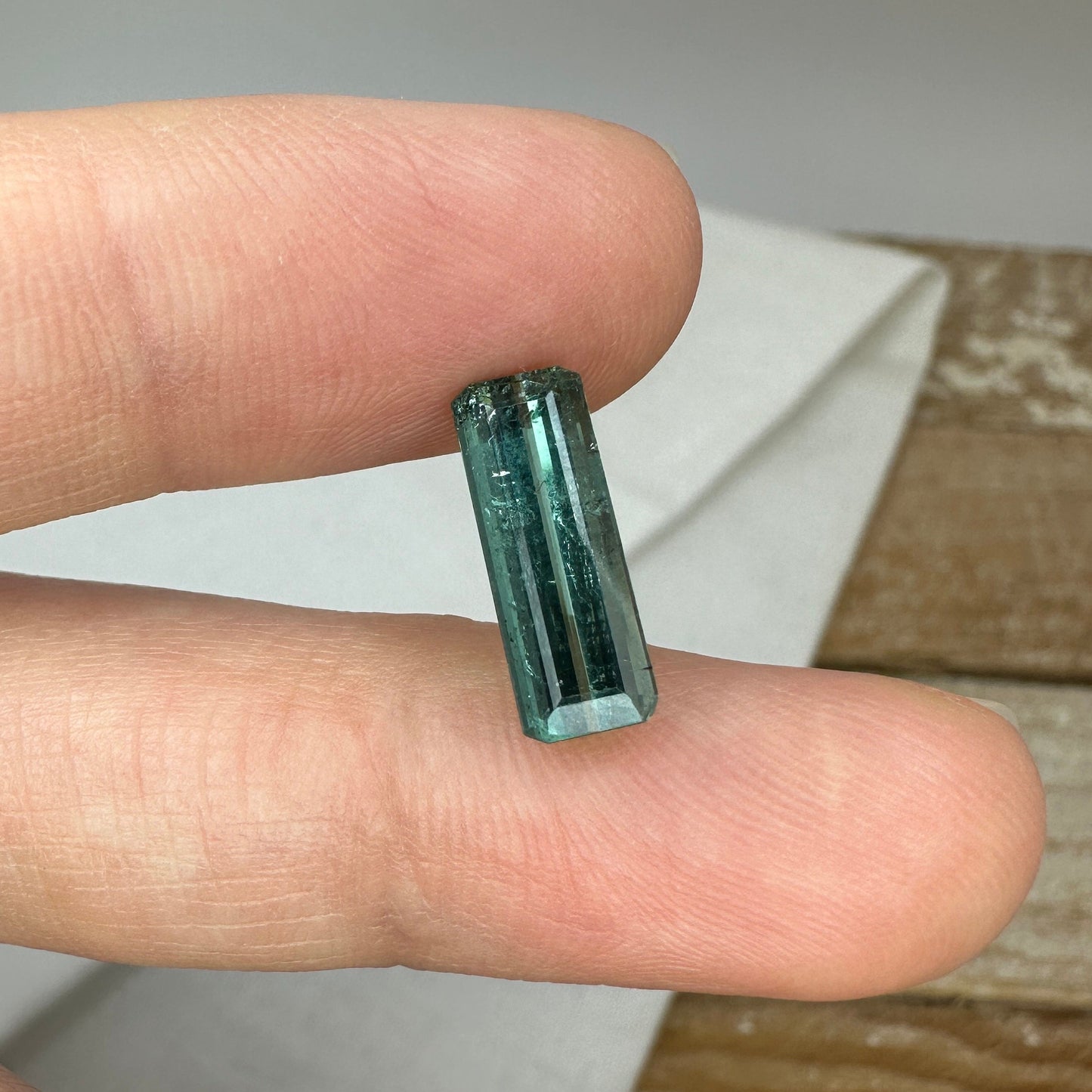 14x5mm Natural Bluish Green Tourmaline Rectangle Octogon Cut, 2.39 carat Faceted Loose Gemstone Earth Mined