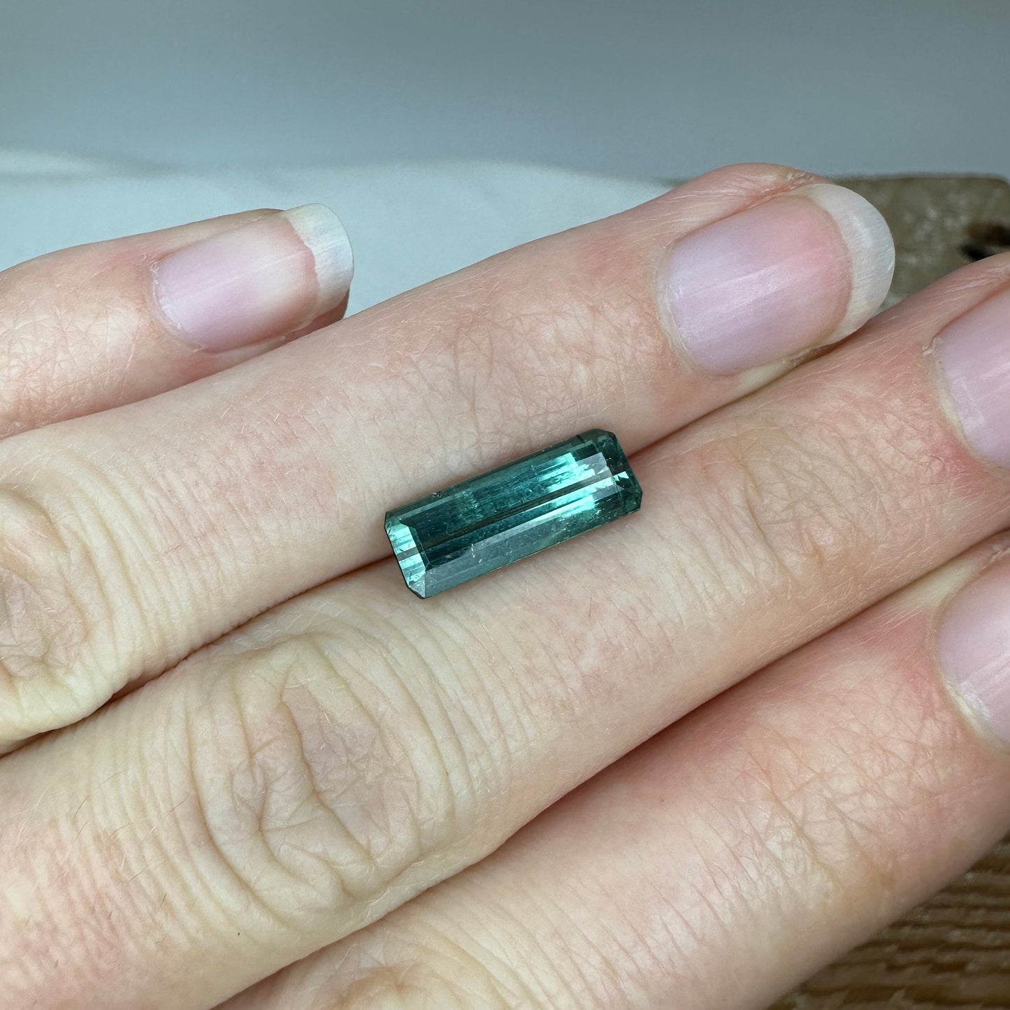 14x5mm Natural Bluish Green Tourmaline Rectangle Octogon Cut, 2.39 carat Faceted Loose Gemstone Earth Mined