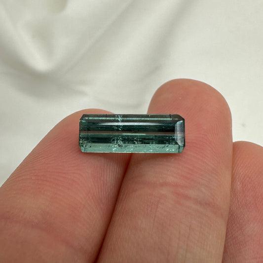 14x5mm Natural Bluish Green Tourmaline Rectangle Octogon Cut, 2.39 carat Faceted Loose Gemstone Earth Mined