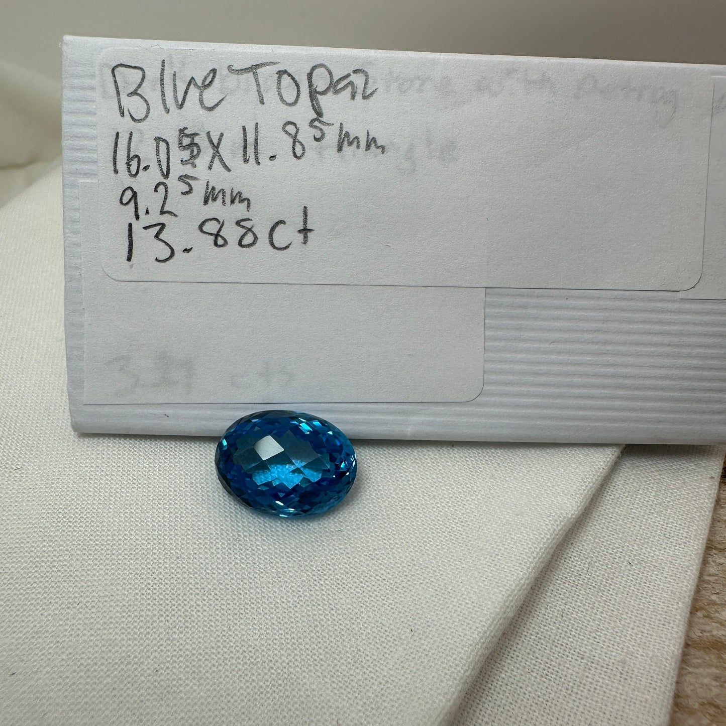 13.88 carat Swiss Blue Topaz 16x12mm Oval Checkerboard Cut, Faceted December Birthstone, Recycled Gems