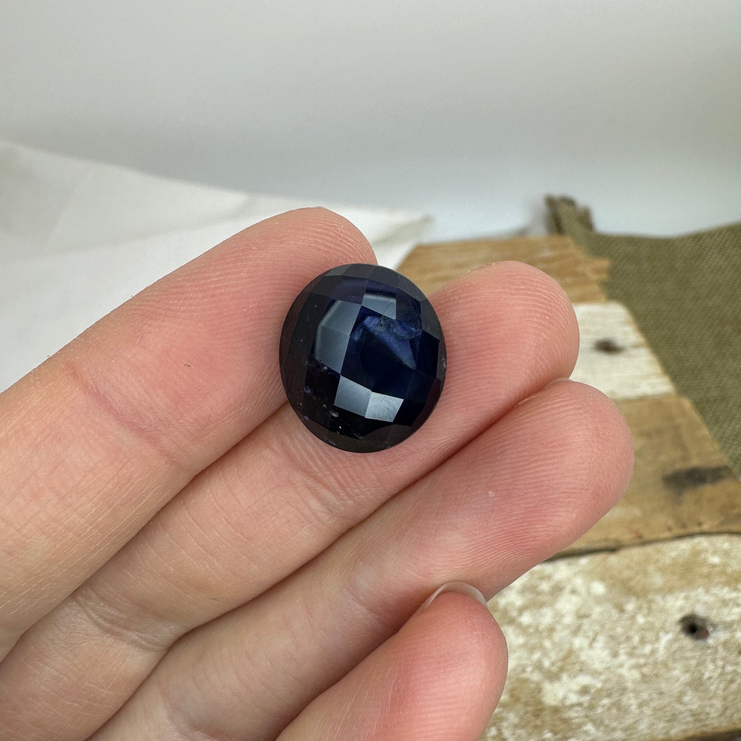 10.61 carat Natural Dark Blue Sapphire 15x13mm Checker Rose Cut, Oval Cut Gem Faceted Loose Large Dark Sapphire