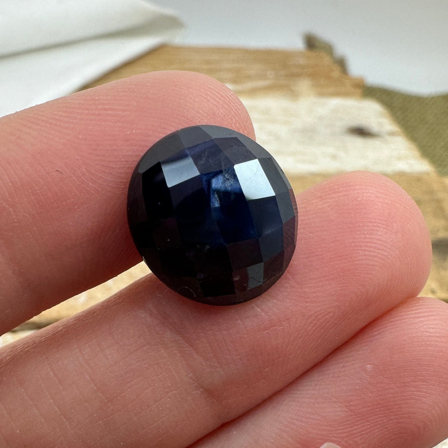 10.61 carat Natural Dark Blue Sapphire 15x13mm Checker Rose Cut, Oval Cut Gem Faceted Loose Large Dark Sapphire