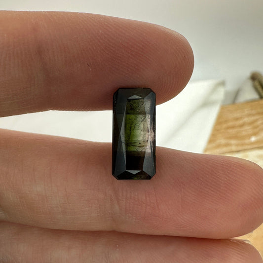 Pink & Green Bi-Color Tourmaline 5.46 carat 13.8x6.5mm Octagon Cut,  Faceted Loose Gemstone, Dark Tourmaline