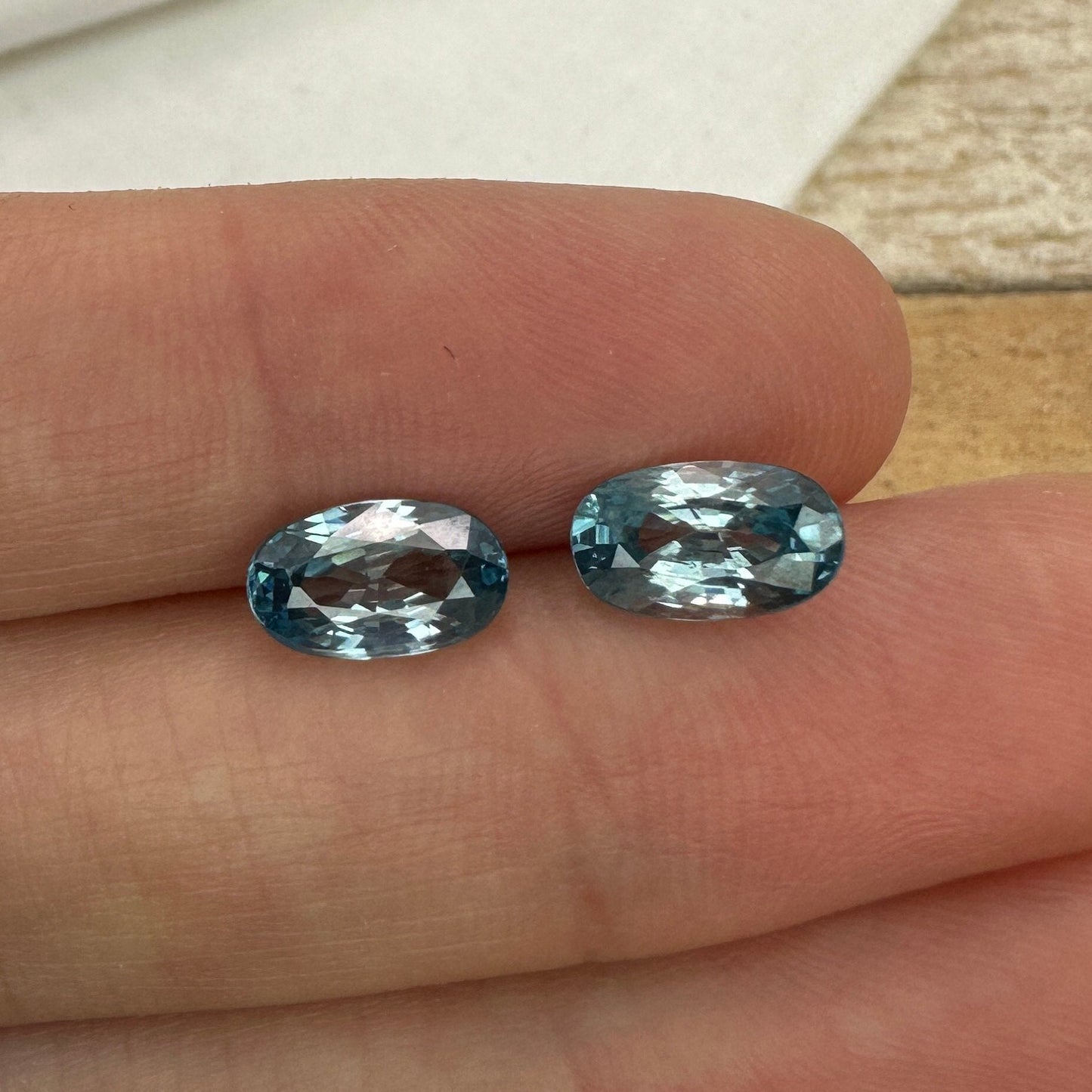 Pair of Blue Zircon 4.10 Total Carat Weight, 9x5.4mm Oval cut Gemstones, Natural Loose Greenish Blue Zircons December Birthstones