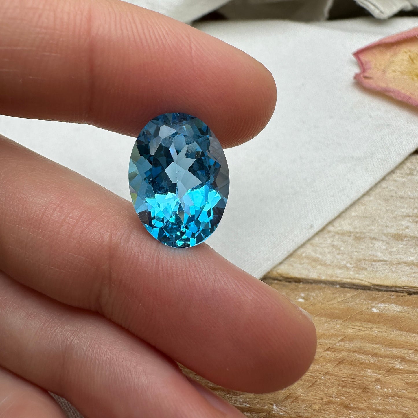 16x12mm Blue Topaz Oval Cut 10.90 Carat, Reclaimed Gems, December Birthstone