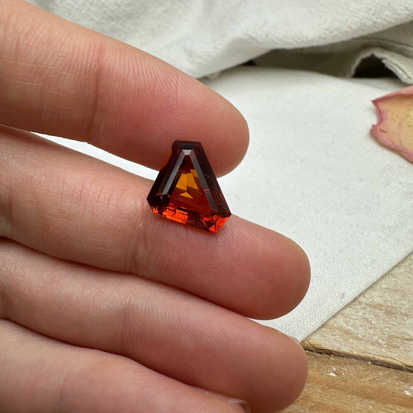 Red Orange Citrine 13.7x9.8mm 4 Carats, Fat Triangle
