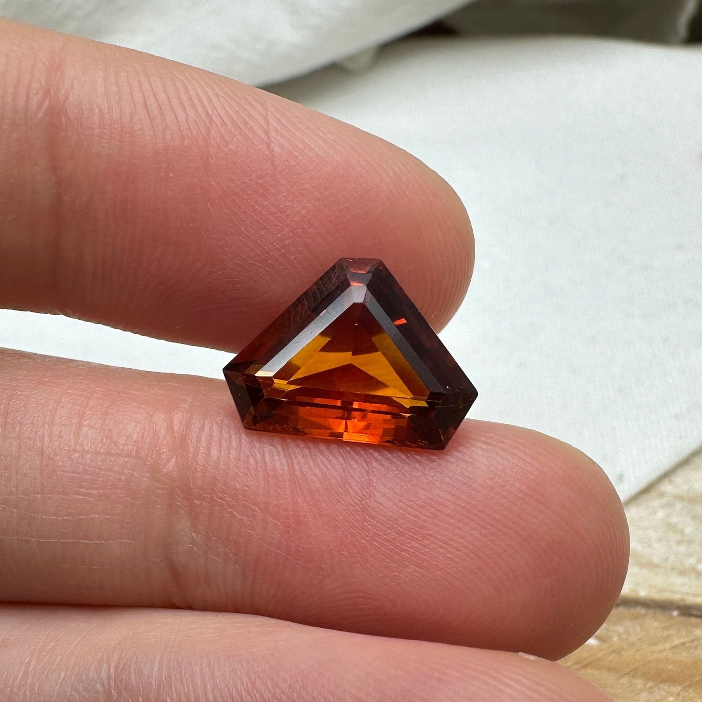 Red Orange Citrine 13.7x9.8mm 4 Carats, Fat Triangle