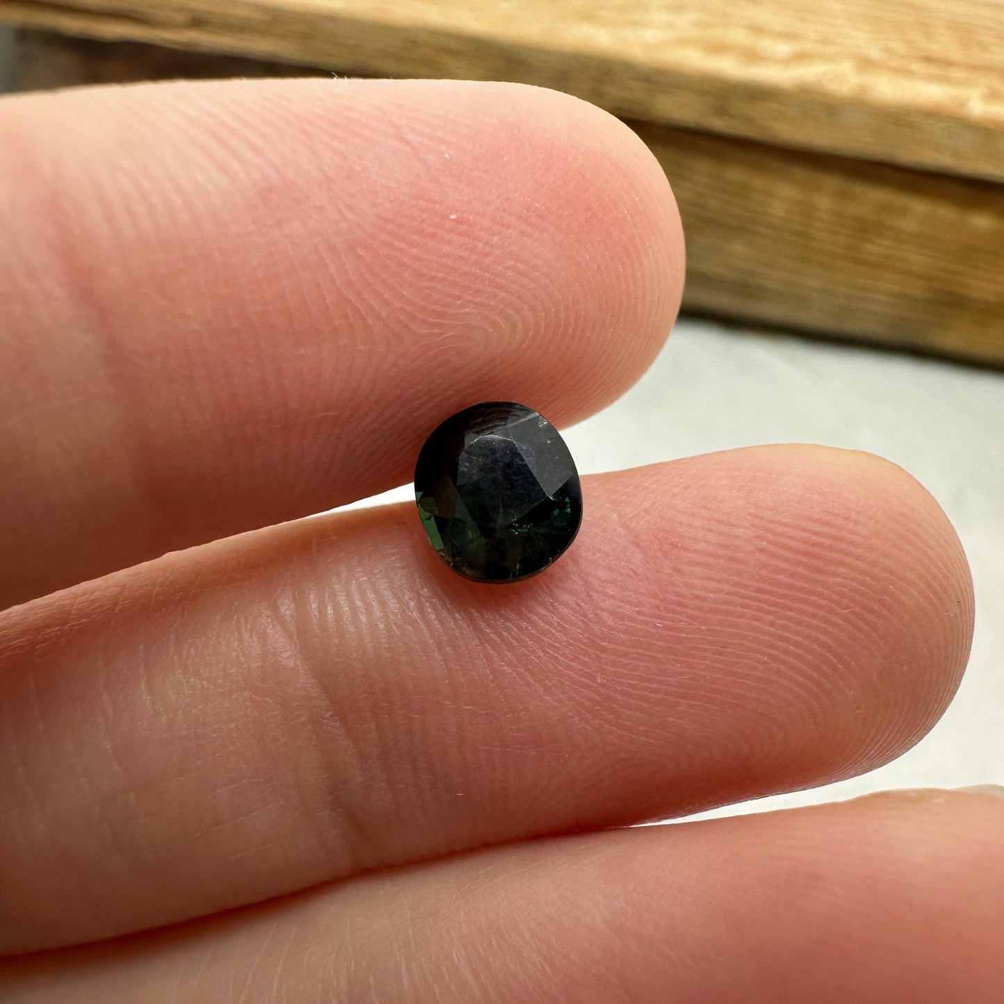 1.26 Carat Natural Blue Green  Sapphire 6.5x5.7mm Oval Cut, Dark Bluish Green Faceted Loose Heated Corundum