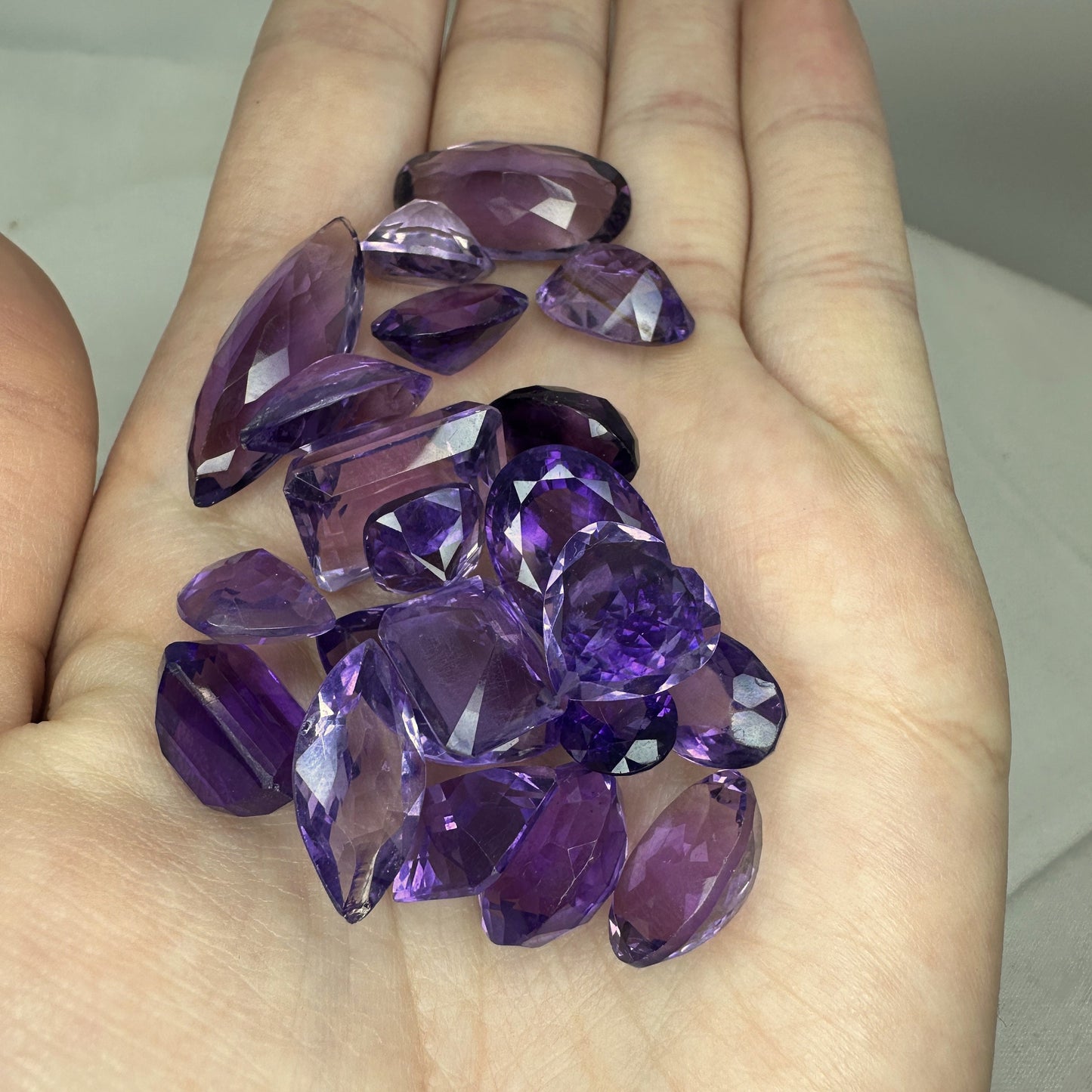 133 carat Lot of Amethyst, Discount Worn Amethyst, 21 pieces, Faceted, Recycled, Chipped, Preformed Facet Rough