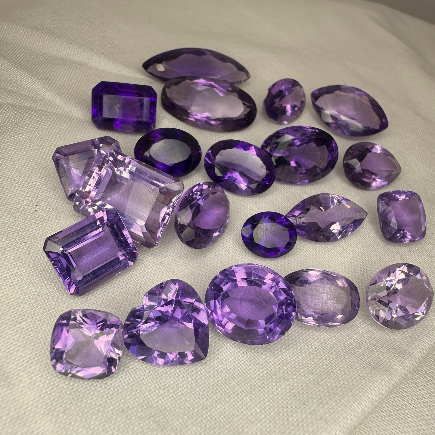 133 carat Lot of Amethyst, Discount Worn Amethyst, 21 pieces, Faceted, Recycled, Chipped, Preformed Facet Rough