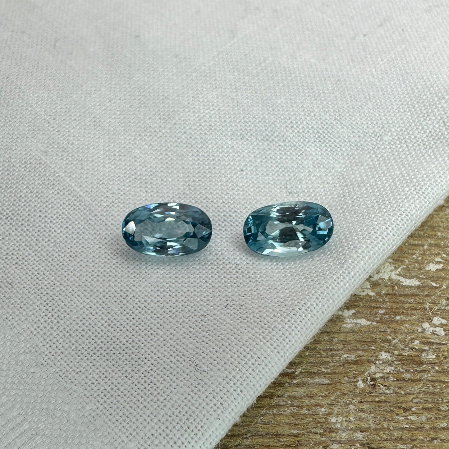 Pair of Blue Zircon 4.10 Total Carat Weight, 9x5.4mm Oval cut Gemstones, Natural Loose Greenish Blue Zircons December Birthstones
