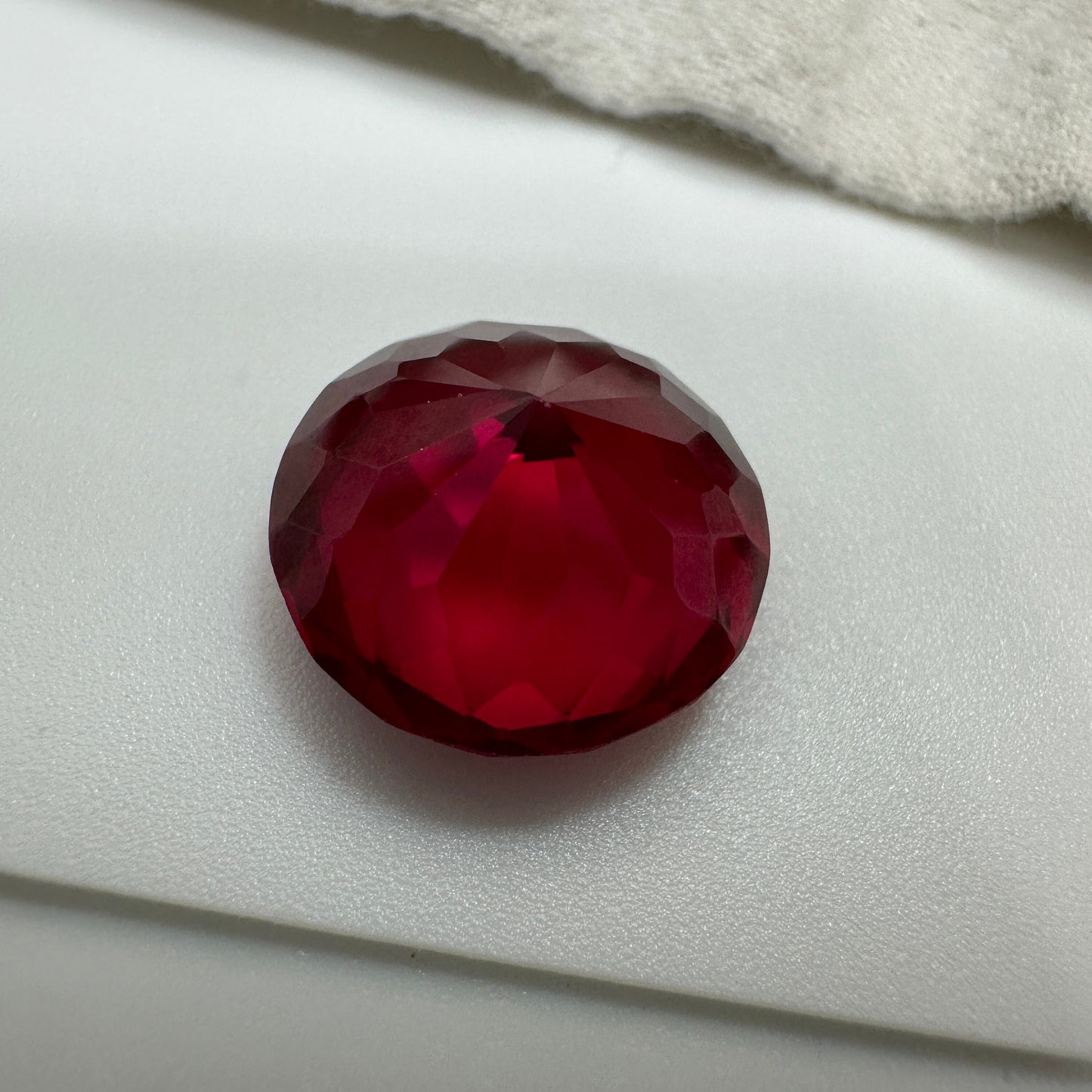 14.7mm Synthetic Ruby Round  14.69 Carat, Lab Created Red Ruby, Recycled Gem