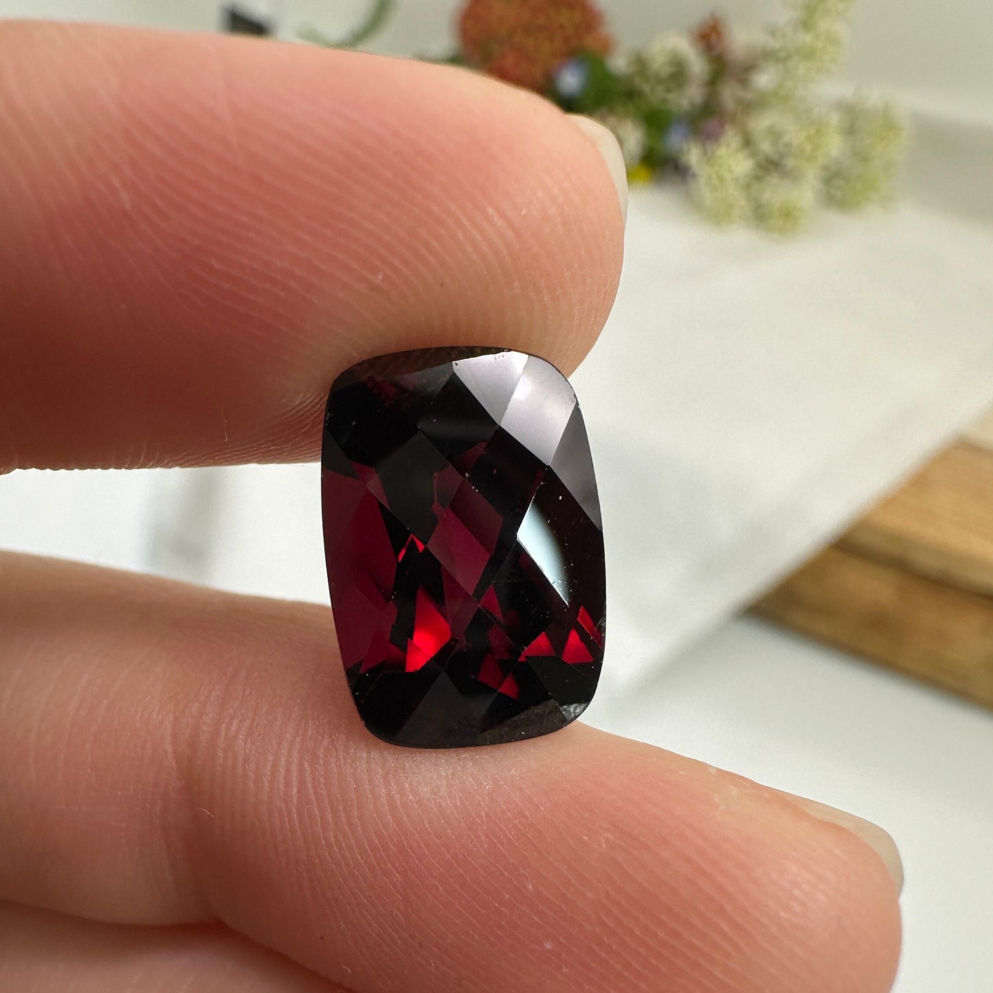 14x10mm Rhodolite Garnet 8 Carat Rectangle Cushion Cut, Purplish Red Garnet