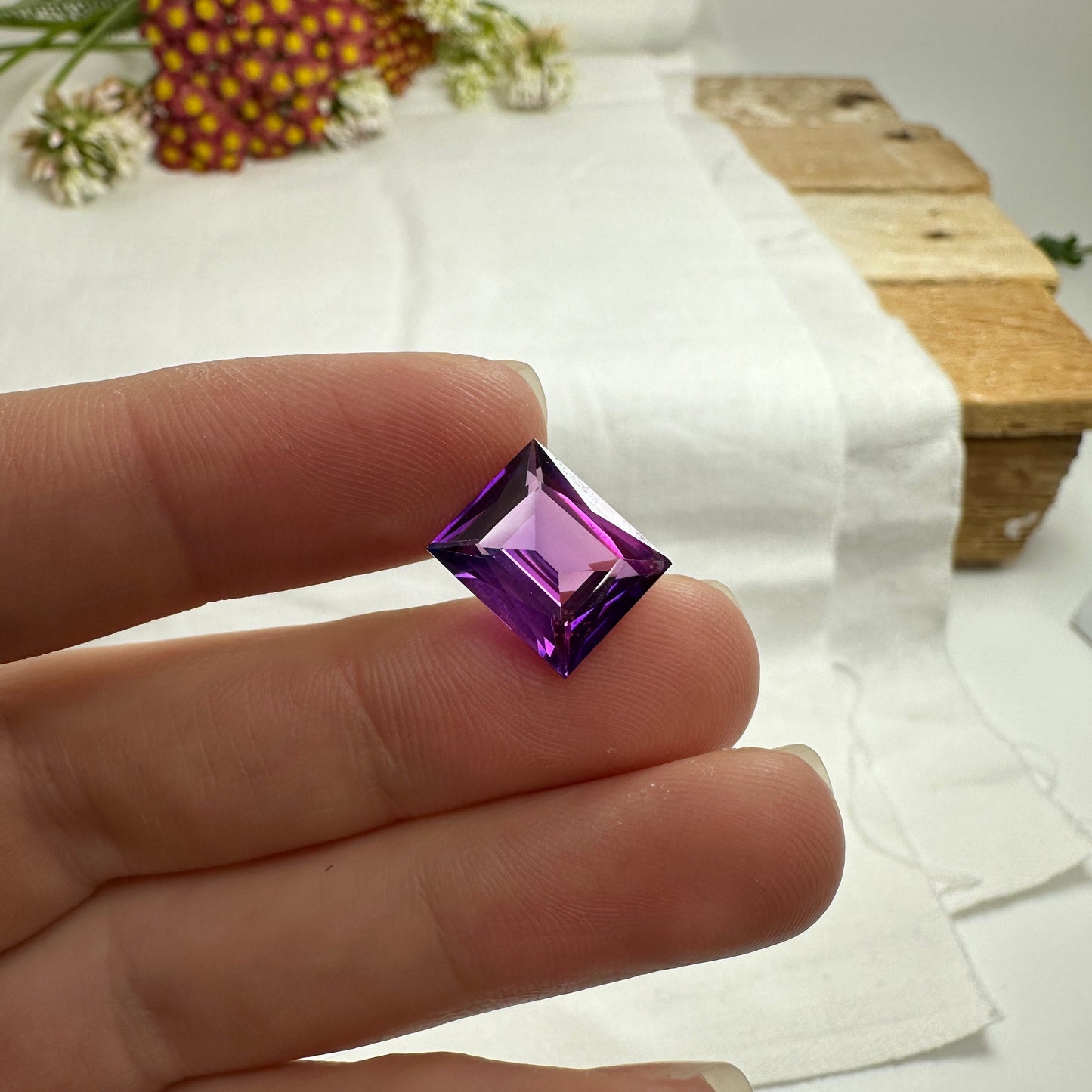 12x10mm Purple Lab Sapphire 6 Carat Rectangle Cut, Faceted Loose Gemstone