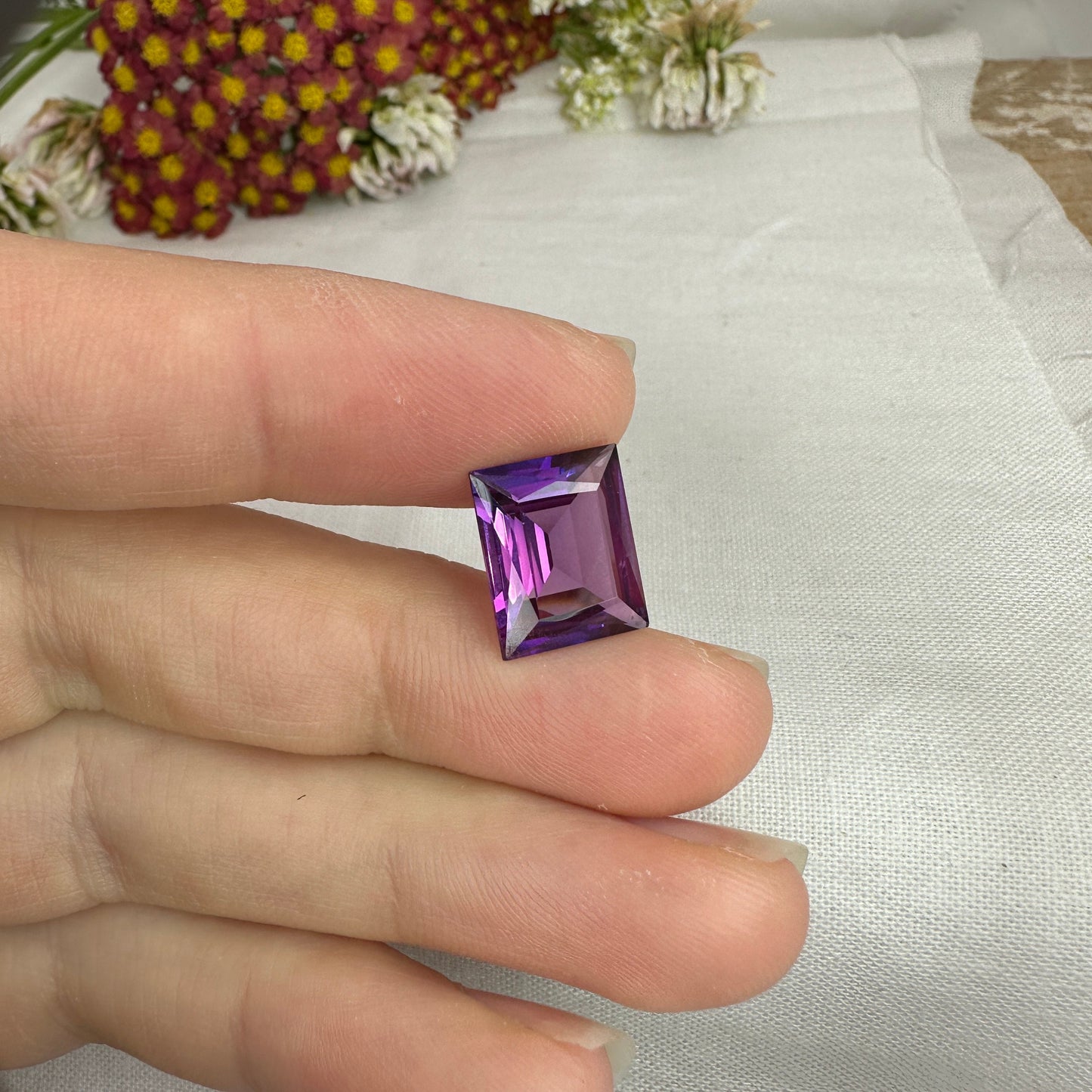 12x10mm Purple Lab Sapphire 6 Carat Rectangle Cut, Faceted Loose Gemstone