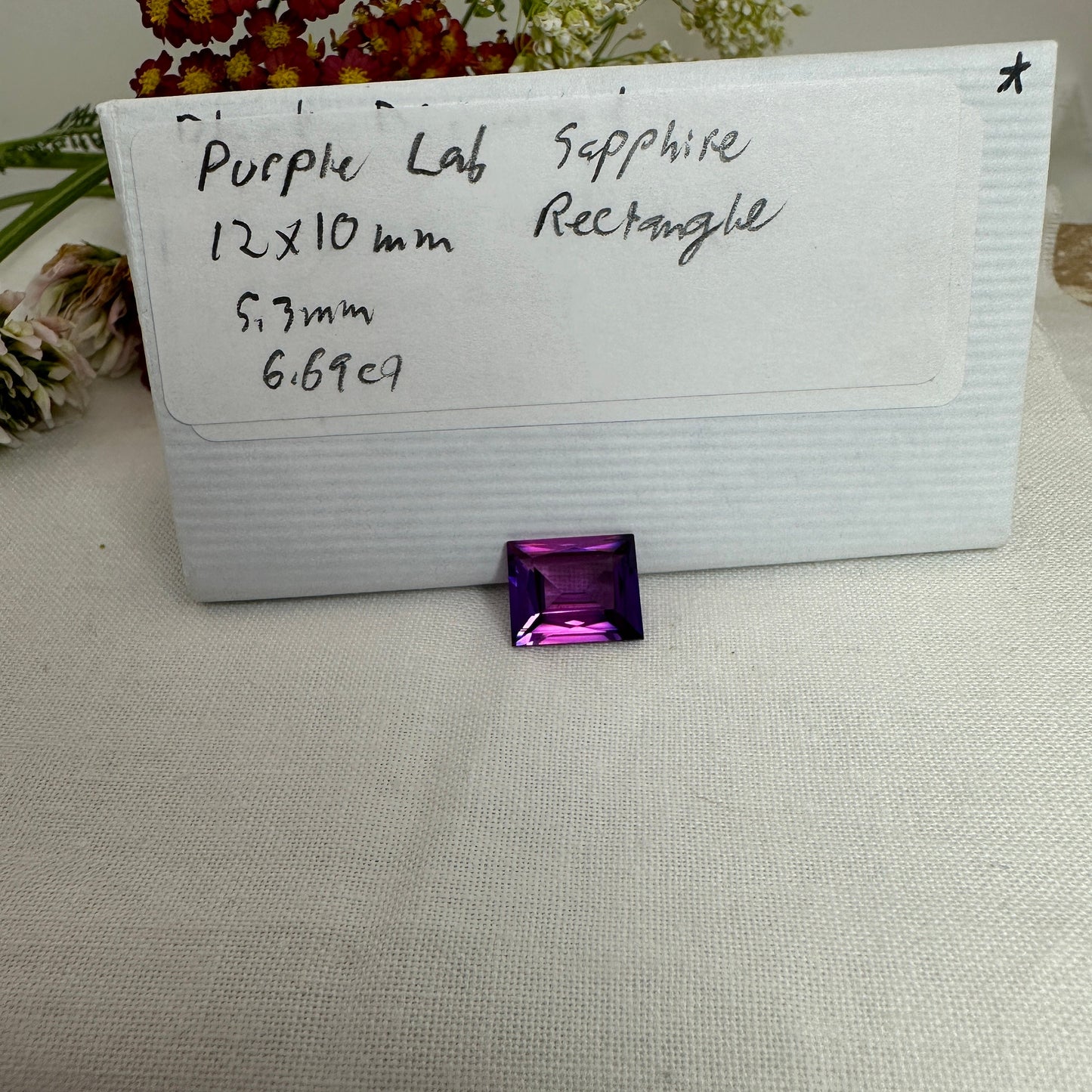 12x10mm Purple Lab Sapphire 6 Carat Rectangle Cut, Faceted Loose Gemstone