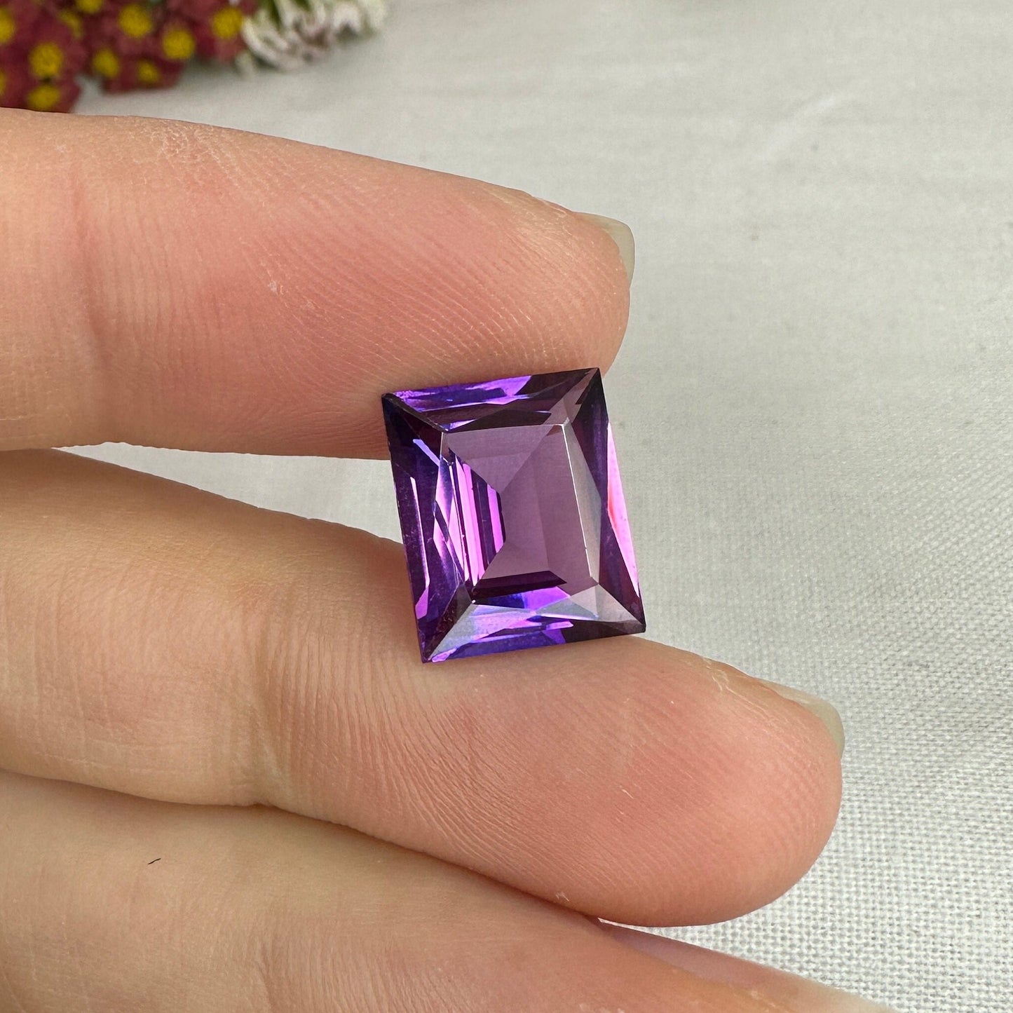 12x10mm Purple Lab Sapphire 6 Carat Rectangle Cut, Faceted Loose Gemstone