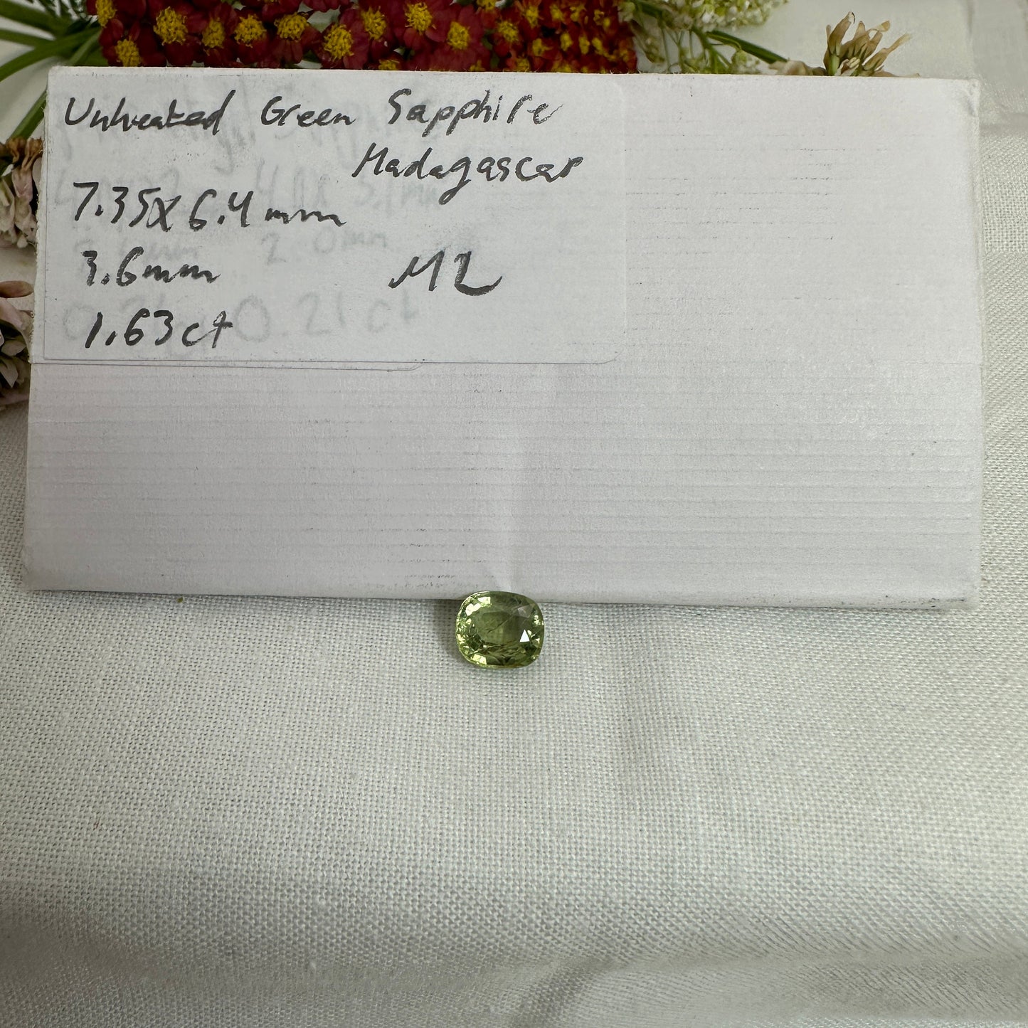 1.6 Carat Green Sapphire 7.35x6.4mm Cushion Cut, Unheated Faceted Loose Natural Sapphire, Madagascar