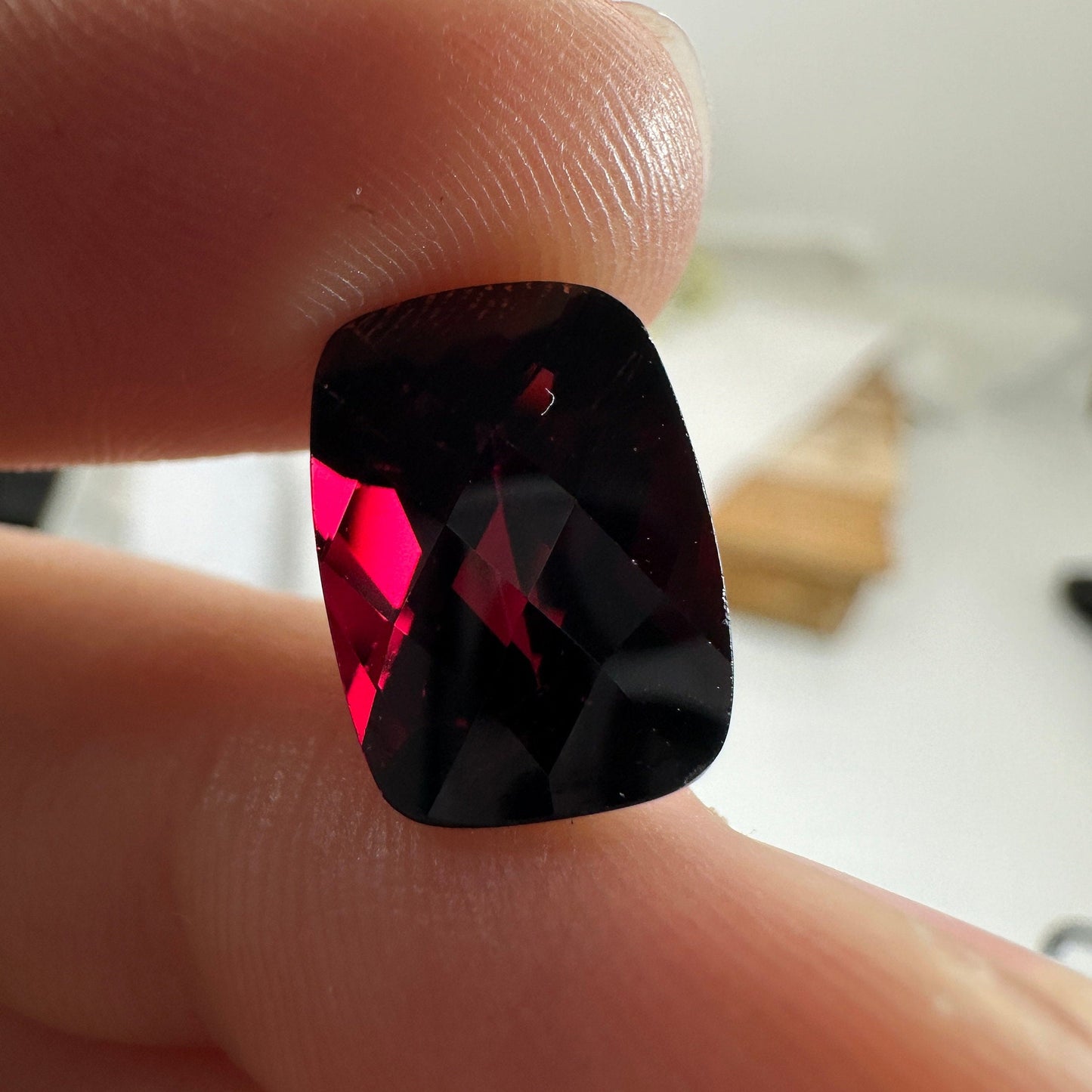 14x10mm Rhodolite Garnet 8 Carat Rectangle Cushion Cut, Purplish Red Garnet