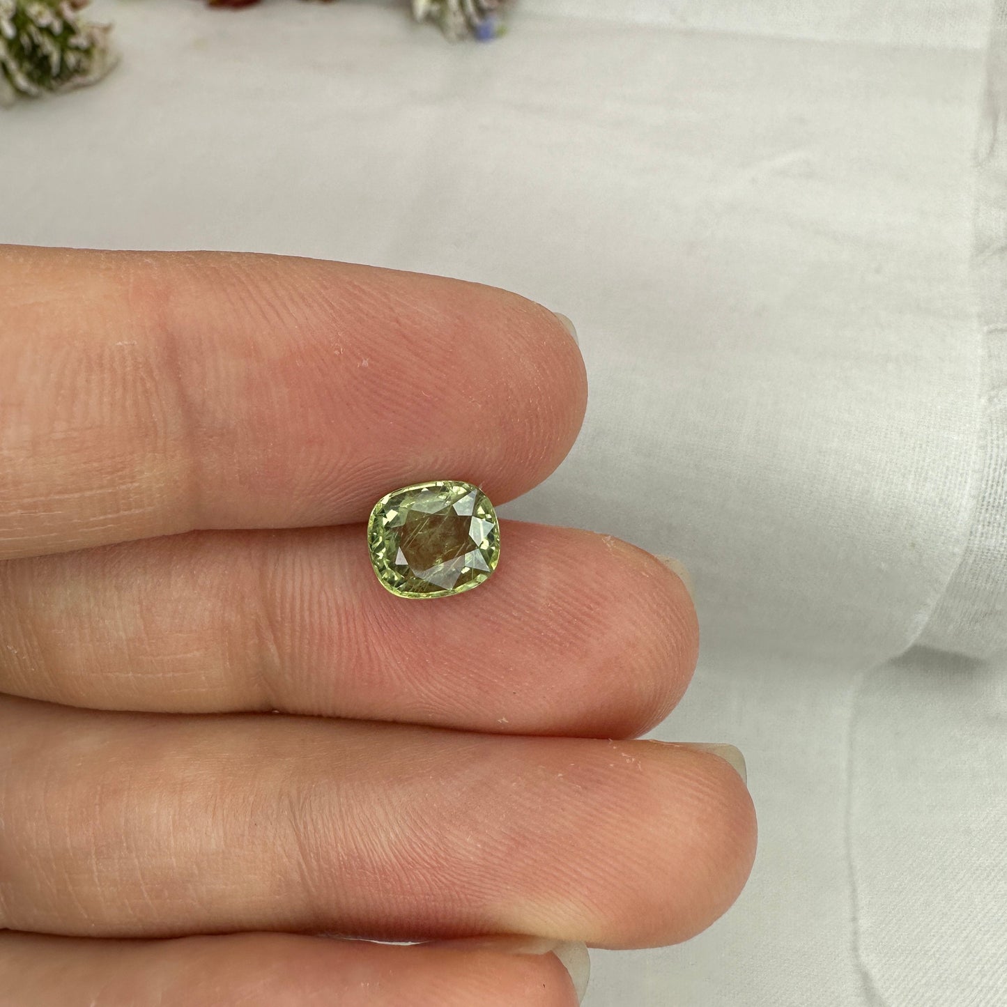 1.6 Carat Green Sapphire 7.35x6.4mm Cushion Cut, Unheated Faceted Loose Natural Sapphire, Madagascar