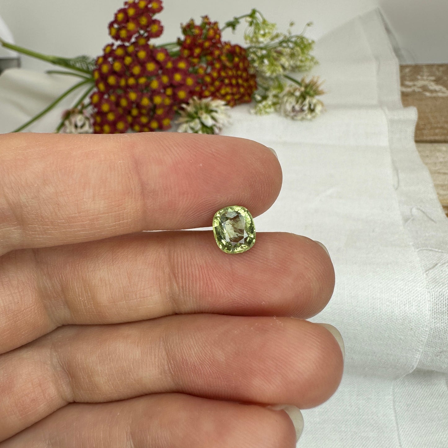 1.6 Carat Green Sapphire 7.35x6.4mm Cushion Cut, Unheated Faceted Loose Natural Sapphire, Madagascar