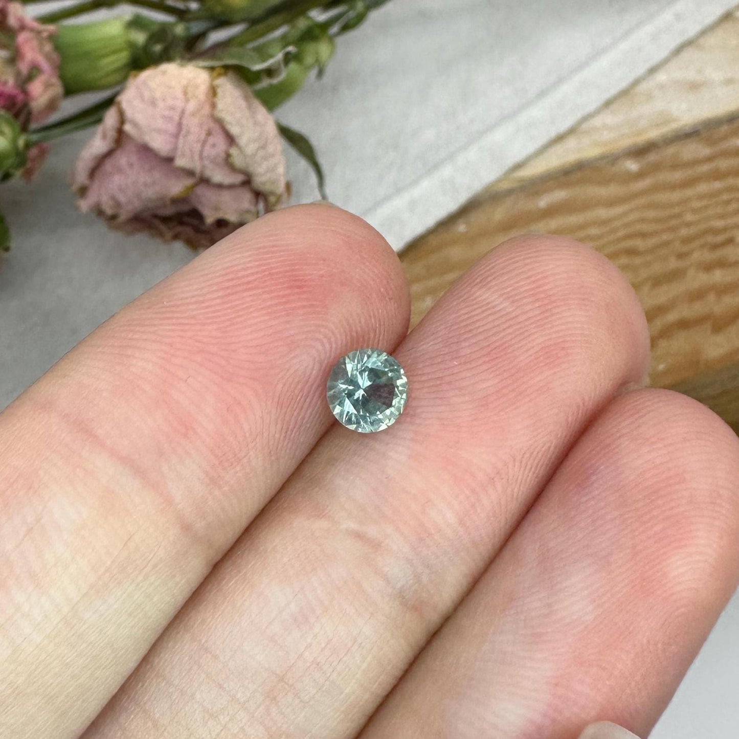 0.55 Carat Light Green Montana Sapphire 5mm Round Cut, Natural Unheated Faceted Loose