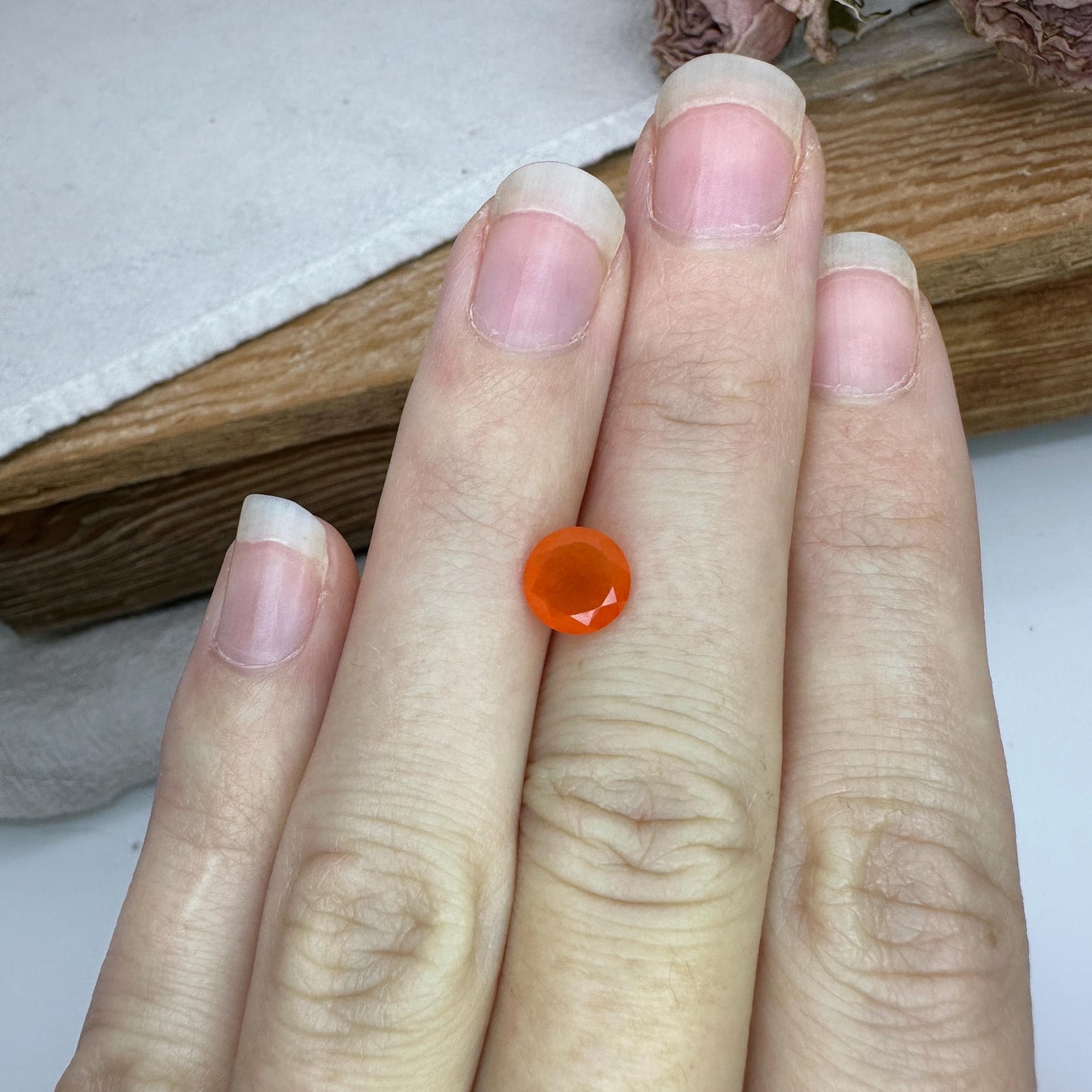 1 Carat Orange Fire Opal 7mm Round Cut, Faceted Loose Opal