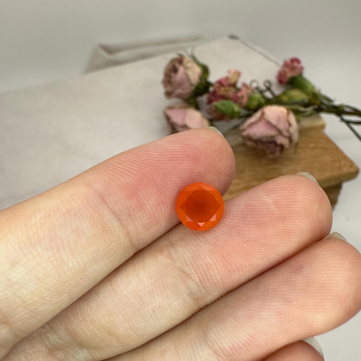 1 Carat Orange Fire Opal 7mm Round Cut, Faceted Loose Opal