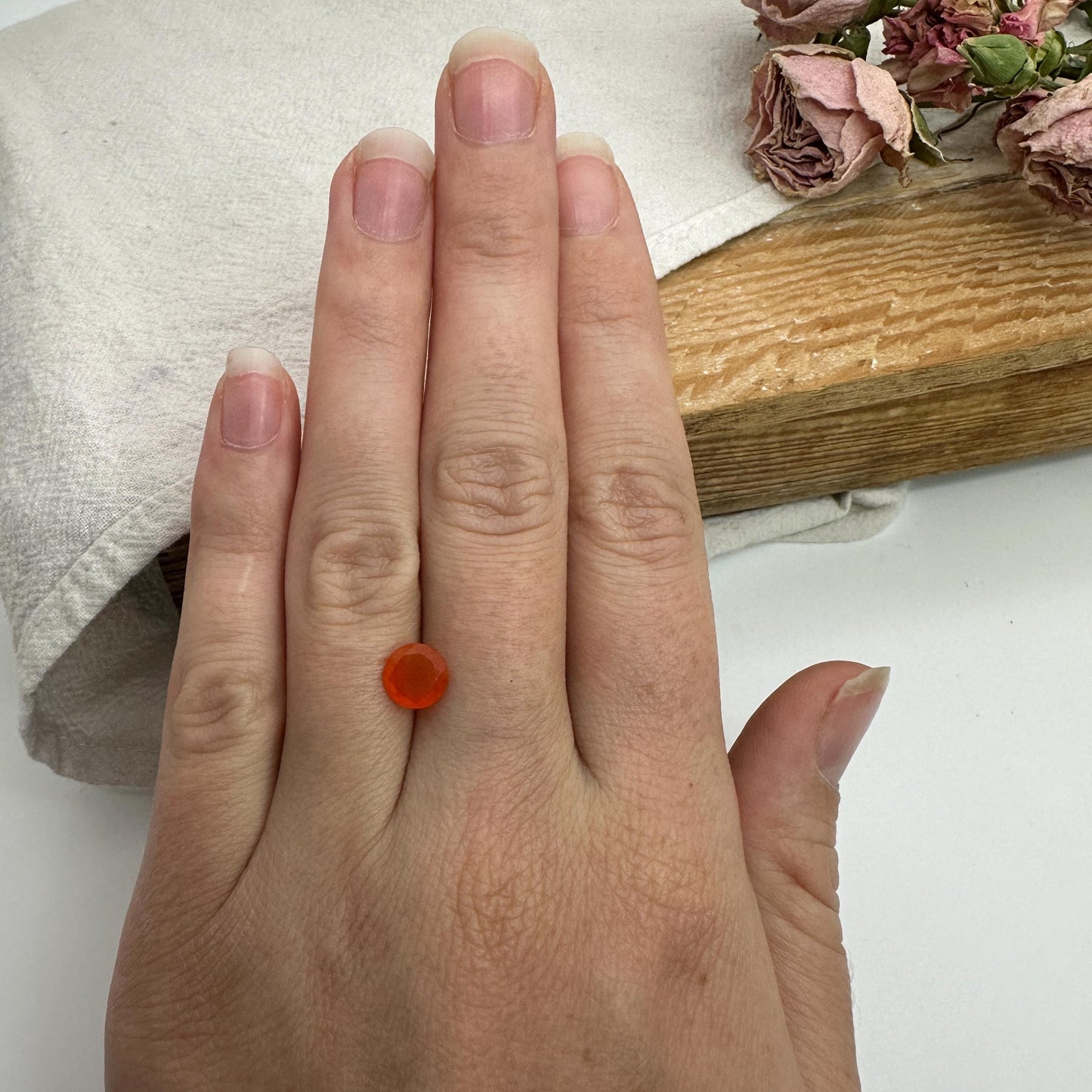 1 Carat Orange Fire Opal 7mm Round Cut, Faceted Loose Opal