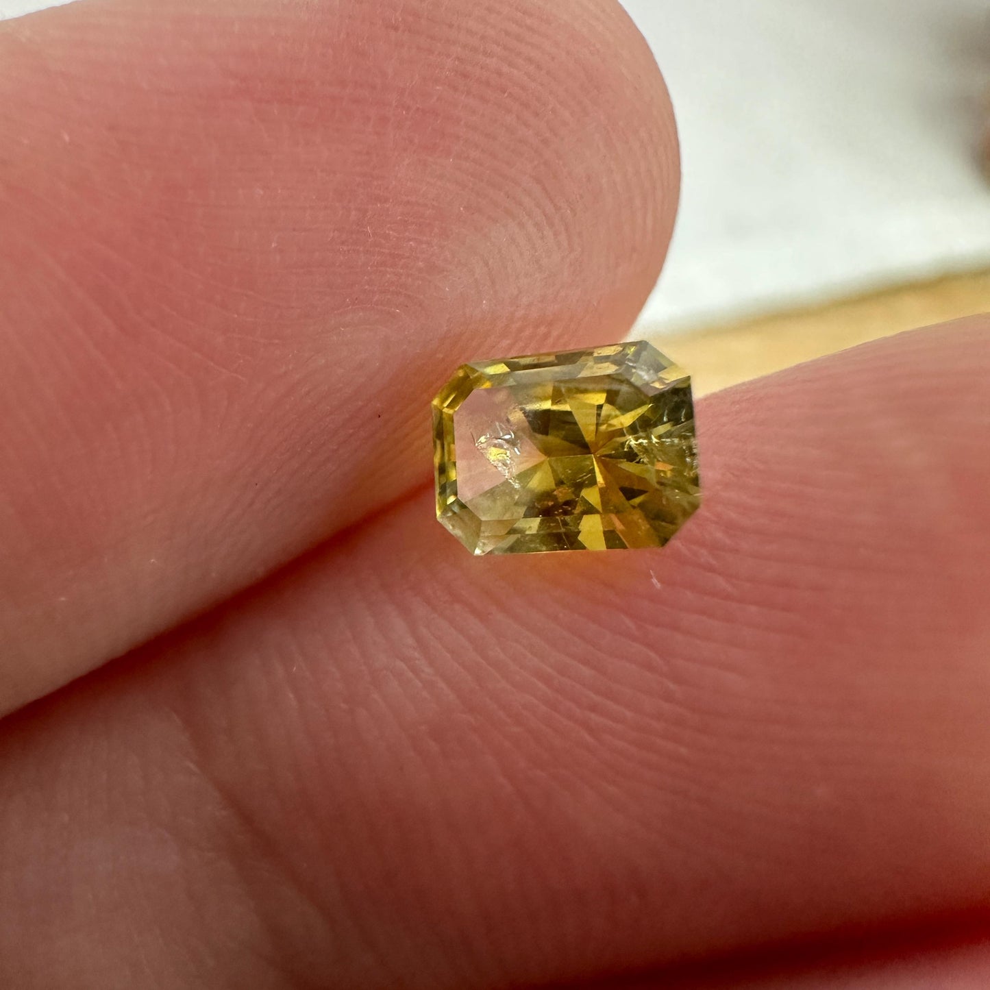 0.67 Carat Golden Yellow Montana Sapphire 5.7x4.3mm Radiant Cut, Faceted Loose Gemstone