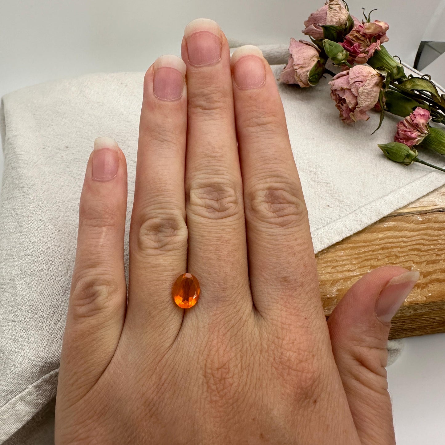 1 Carat Orange Fire Opal 9x7mm Oval Cut, Faceted Loose Opal