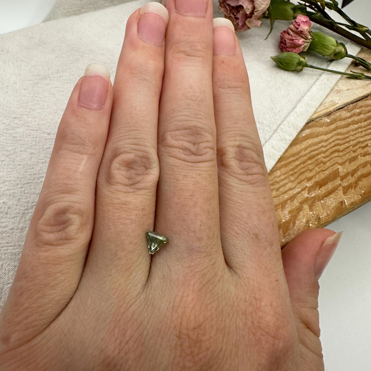 0.68 Carat Yellowish Green Montana Sapphire 5mm Triangle Cut, Natural Unheated Faceted Loose