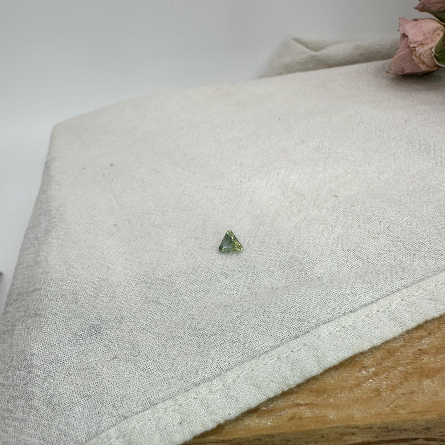 0.68 Carat Yellowish Green Montana Sapphire 5mm Triangle Cut, Natural Unheated Faceted Loose