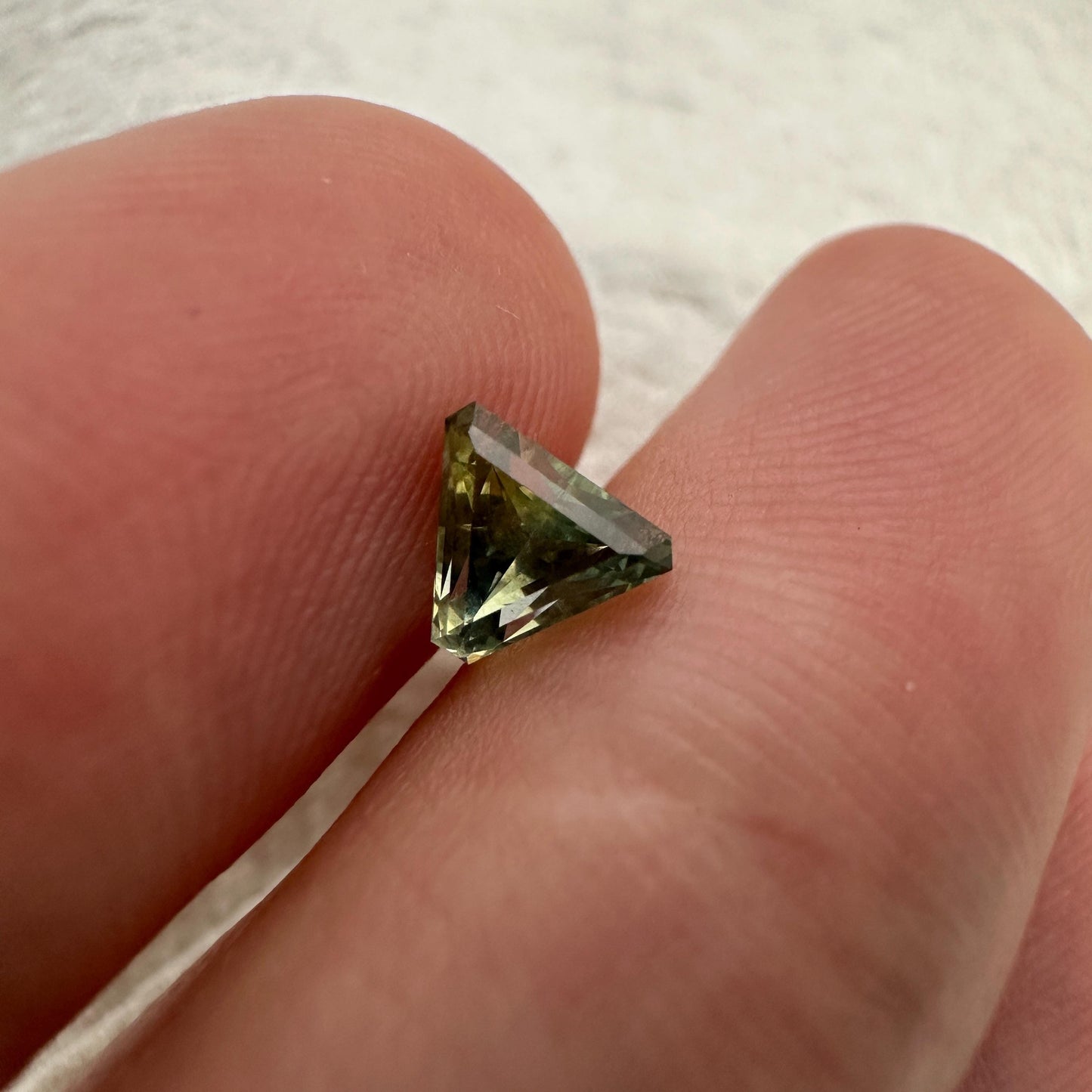 0.68 Carat Yellowish Green Montana Sapphire 5mm Triangle Cut, Natural Unheated Faceted Loose