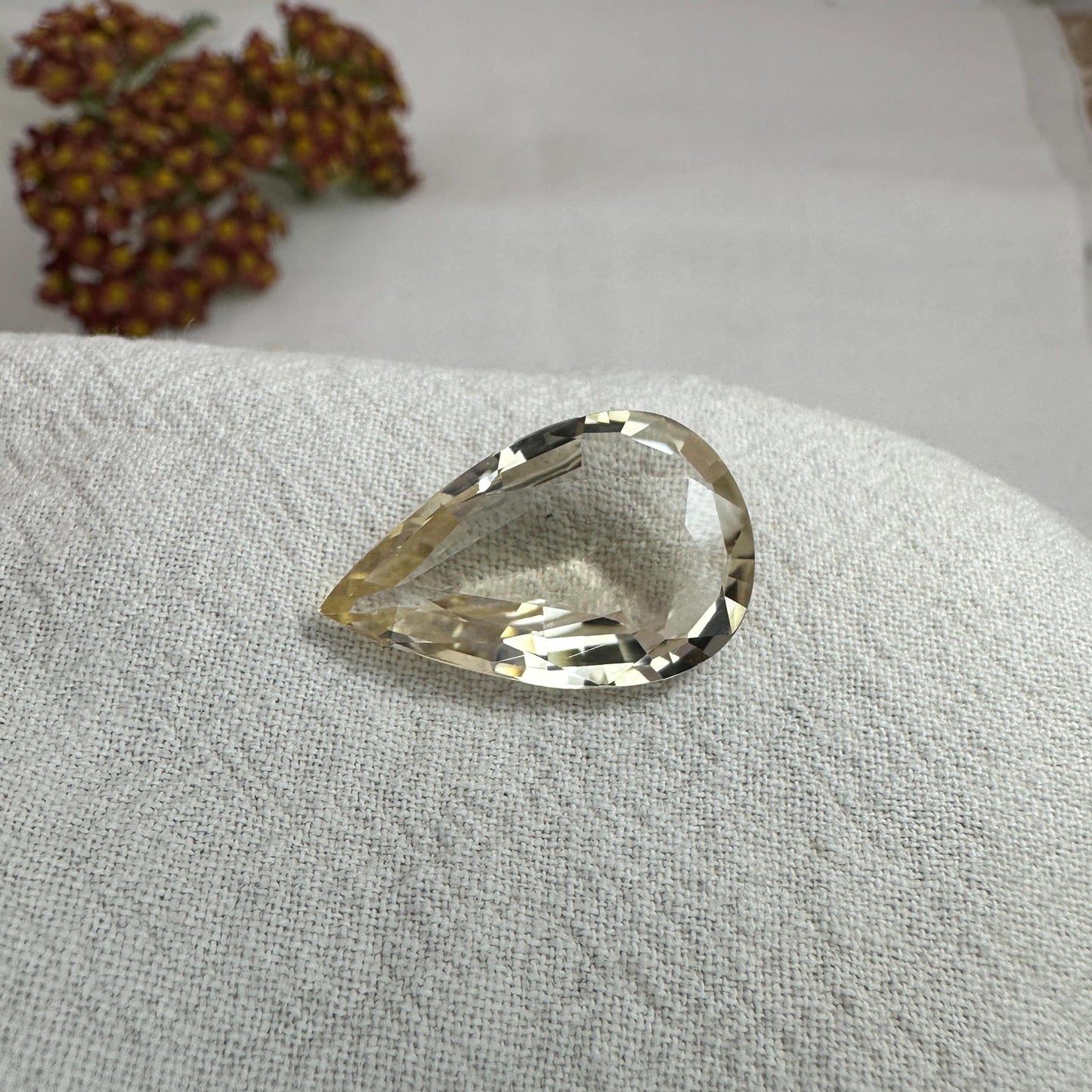 Yellow Scapolite, 21.7x13.8mm Pear cut, 9.77 carat, Faceted Loose Natural Gem
