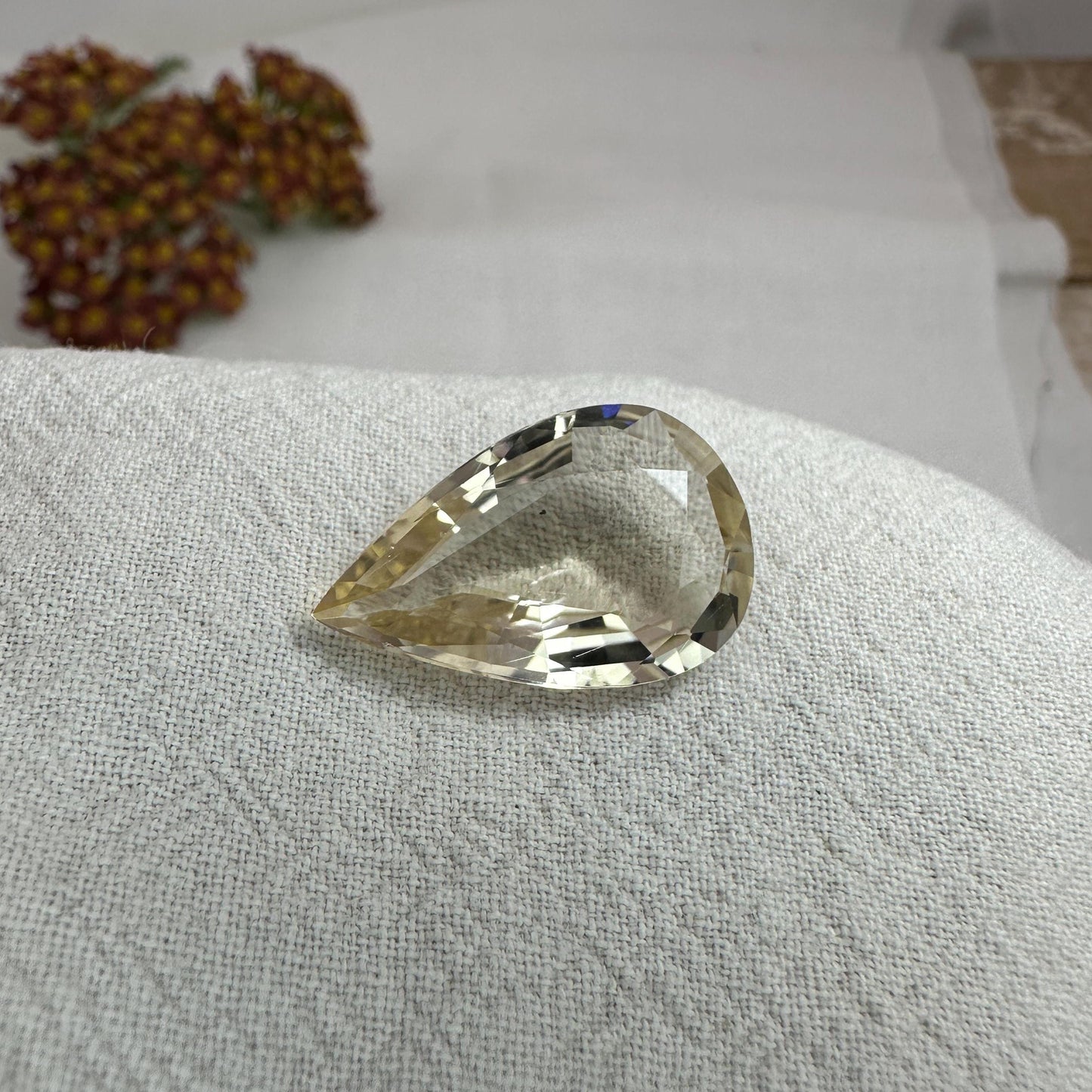 Yellow Scapolite, 21.7x13.8mm Pear cut, 9.77 carat, Faceted Loose Natural Gem