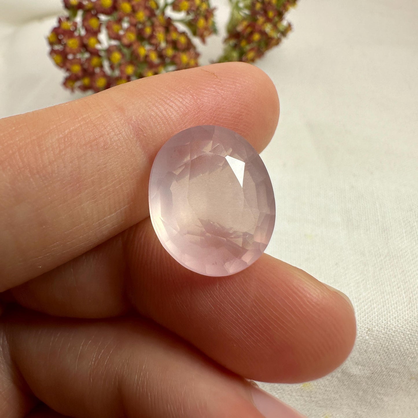 15x13mm Oval Rose Quartz, 9 carat Loose Gem, Faceted Pink Gemstone