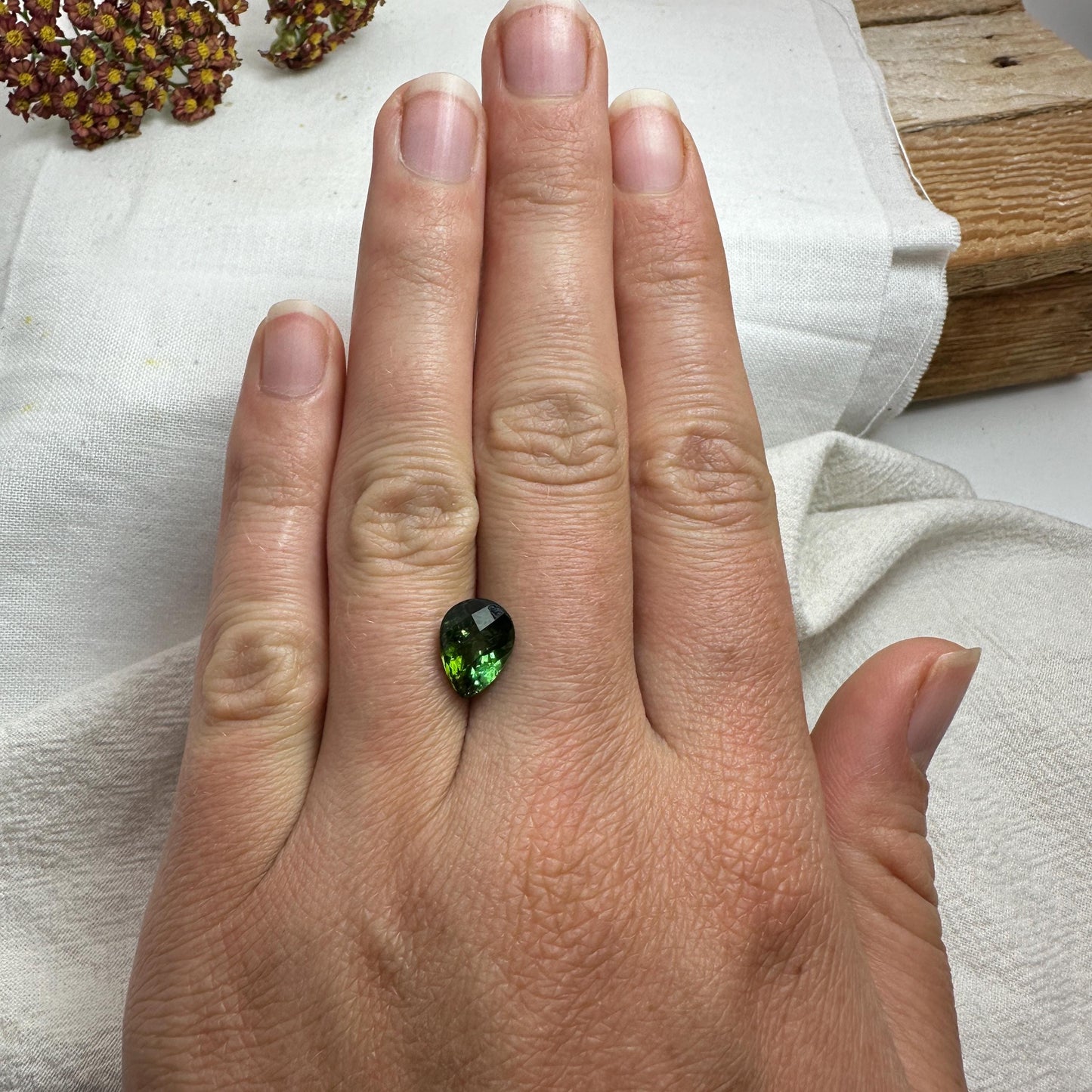 Natural Green Tourmaline 2.76 carat, 10.5x7.7mm Pear Cut, Yellowish Green, Faceted Loose Gemstone